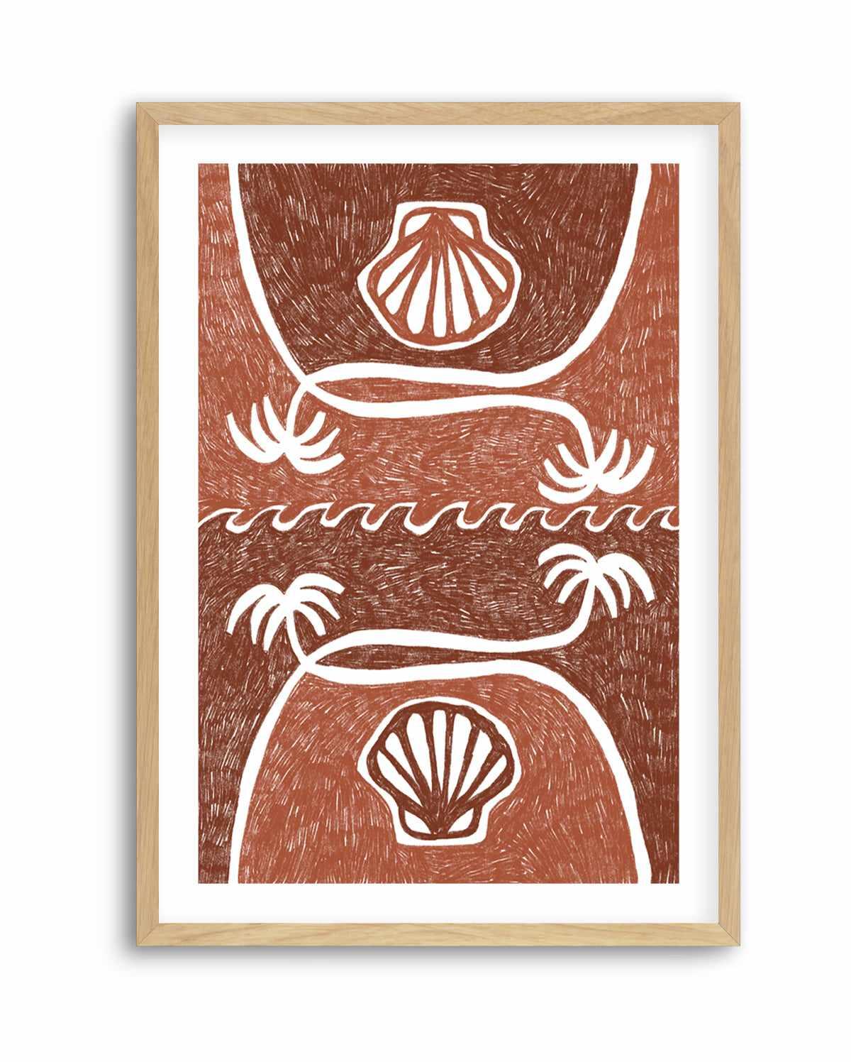 Wave Shells And Palm Trees Brown Terracotta by Shatha Al Dafai | Art Print from Olive et Oriel where you can shop wallpaper and artworks online