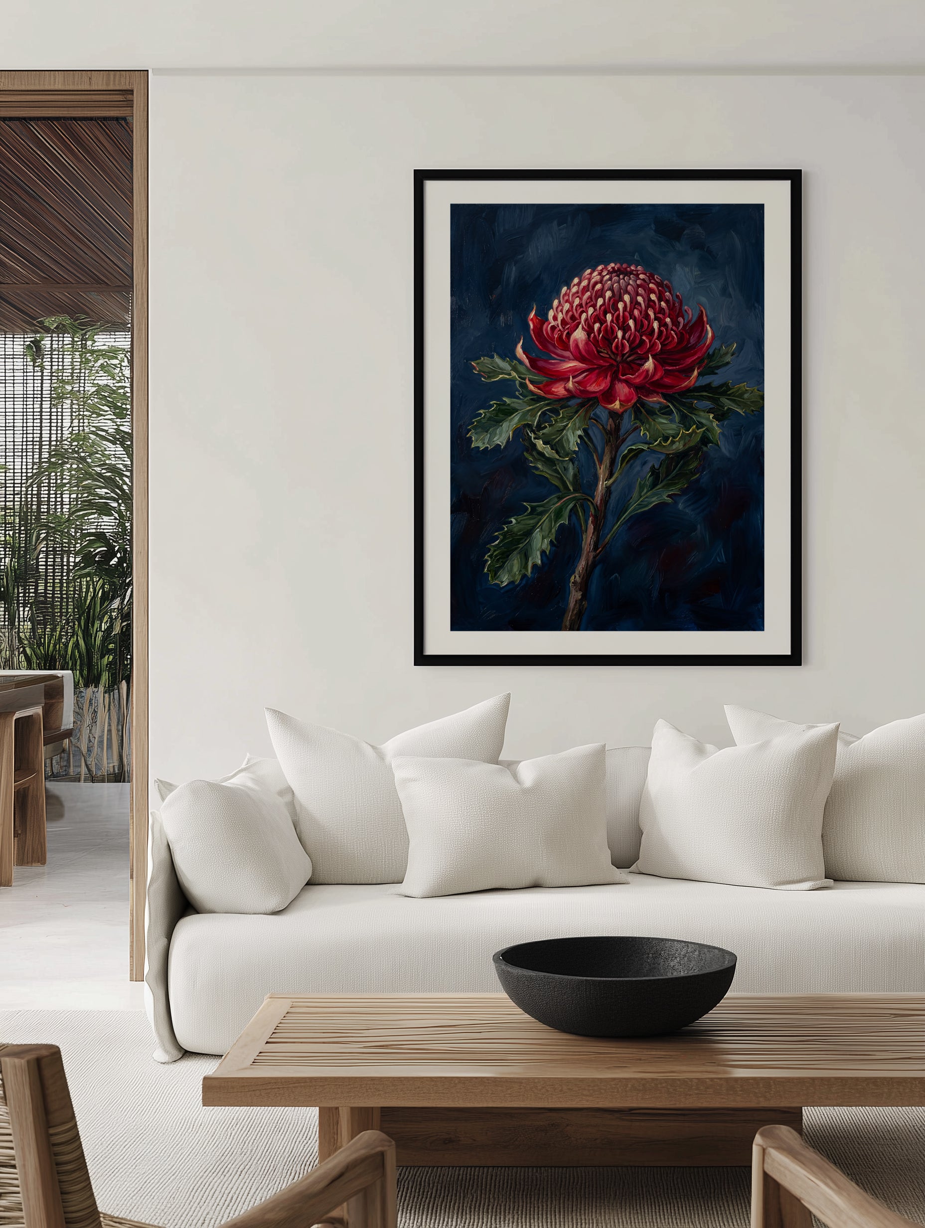 Waratah On Navy Botanicals Study | Art Print
