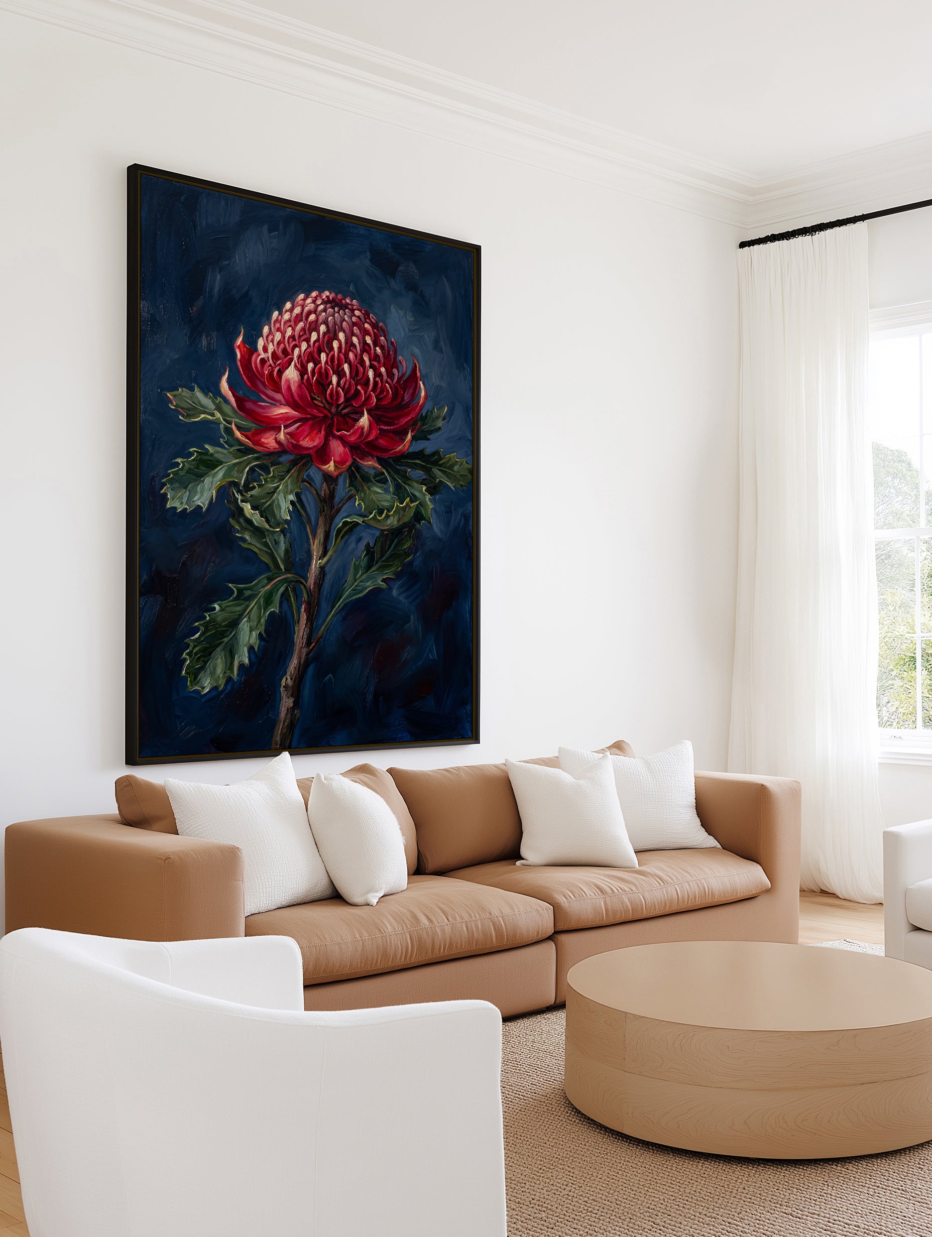 Waratah On Navy Botanicals Study | Framed Canvas Art Print