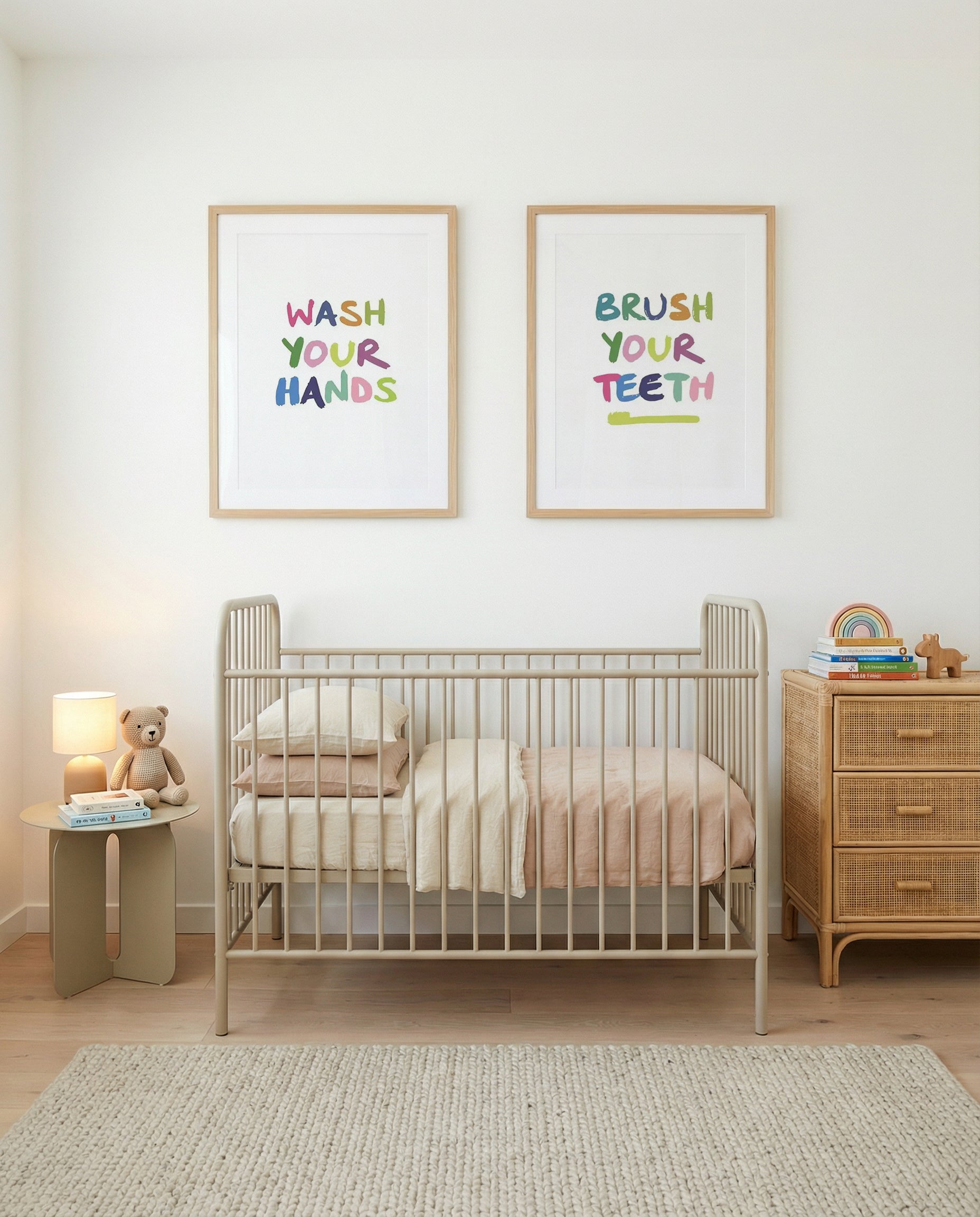 Wash Your Hands & Brush Your Teeth Art Print Set of 2 | Matching Wall Art