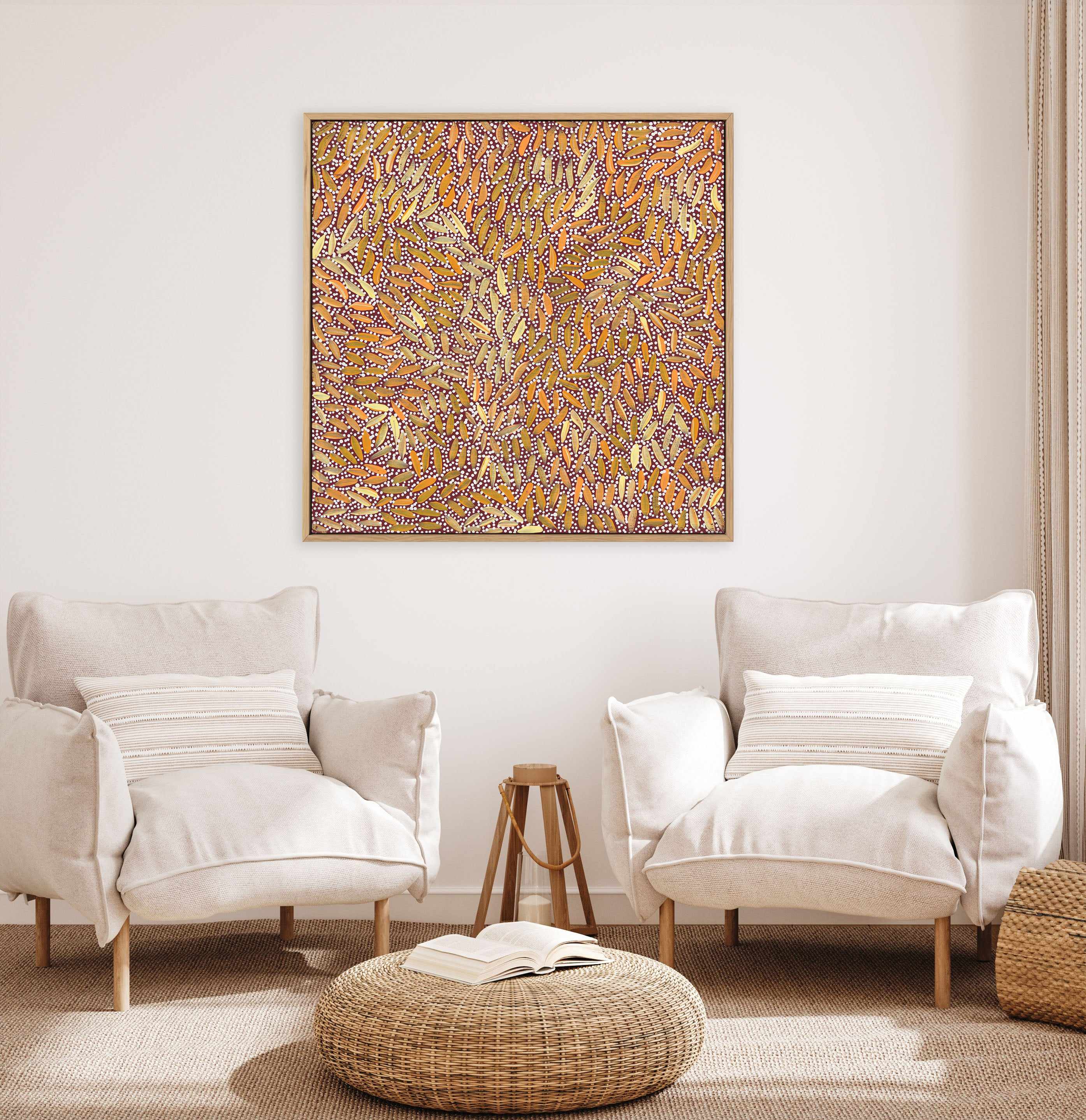 Water Dreaming I in Ochre by Chantelle Nampijinpa Robertson | Framed Canvas Art Print