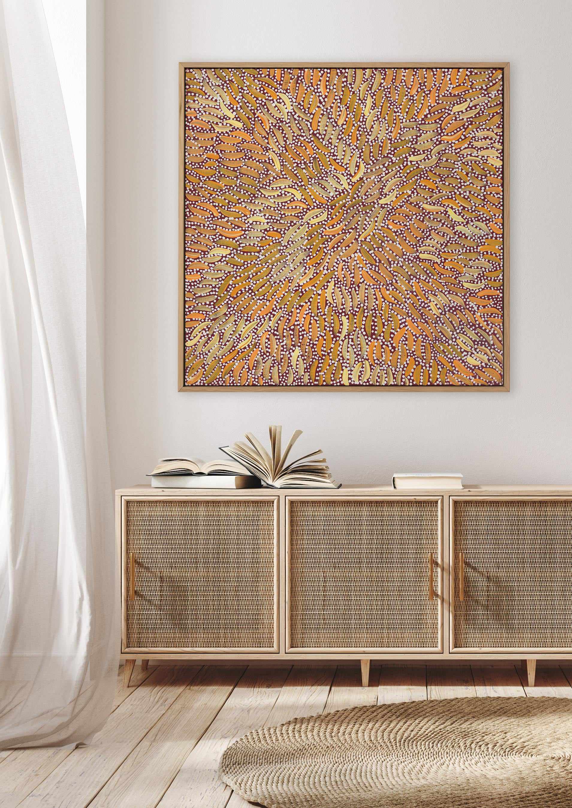 Water Dreaming II in Ochre by Chantelle Nampijinpa Robertson | Framed Canvas Art Print