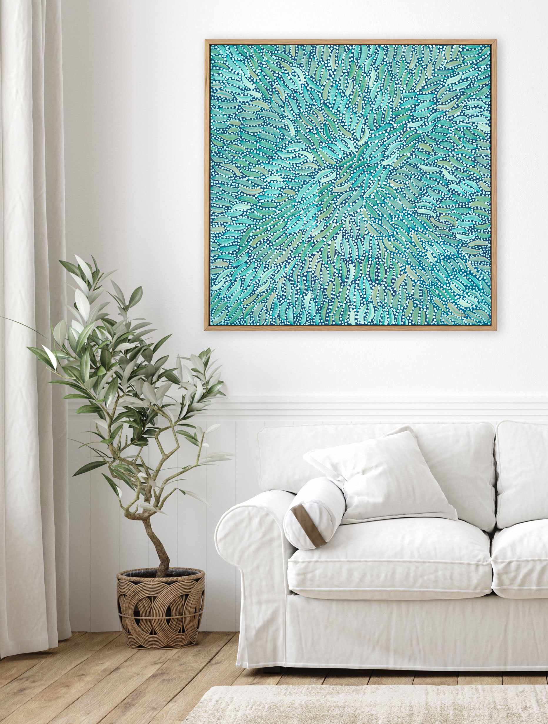 Water Dreaming in Teal I by Chantelle Nampijinpa Robertson | Framed Canvas Art Print