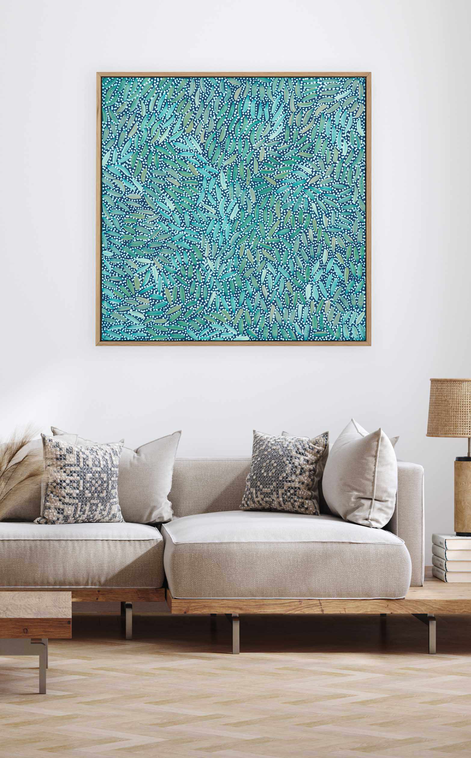 Water Dreaming in Teal II by Chantelle Nampijinpa Robertson | Framed Canvas Art Print