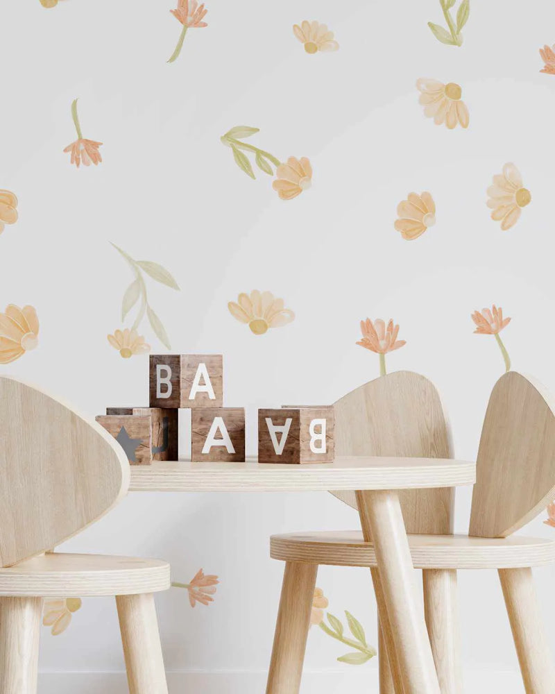 Watercolour Daisies Decal Set-Decals-Olive et Oriel-Decorate your kids bedroom wall decor with removable wall decals, these fabric kids decals are a great way to add colour and update your children's bedroom. Available as girls wall decals or boys wall decals, there are also nursery decals.