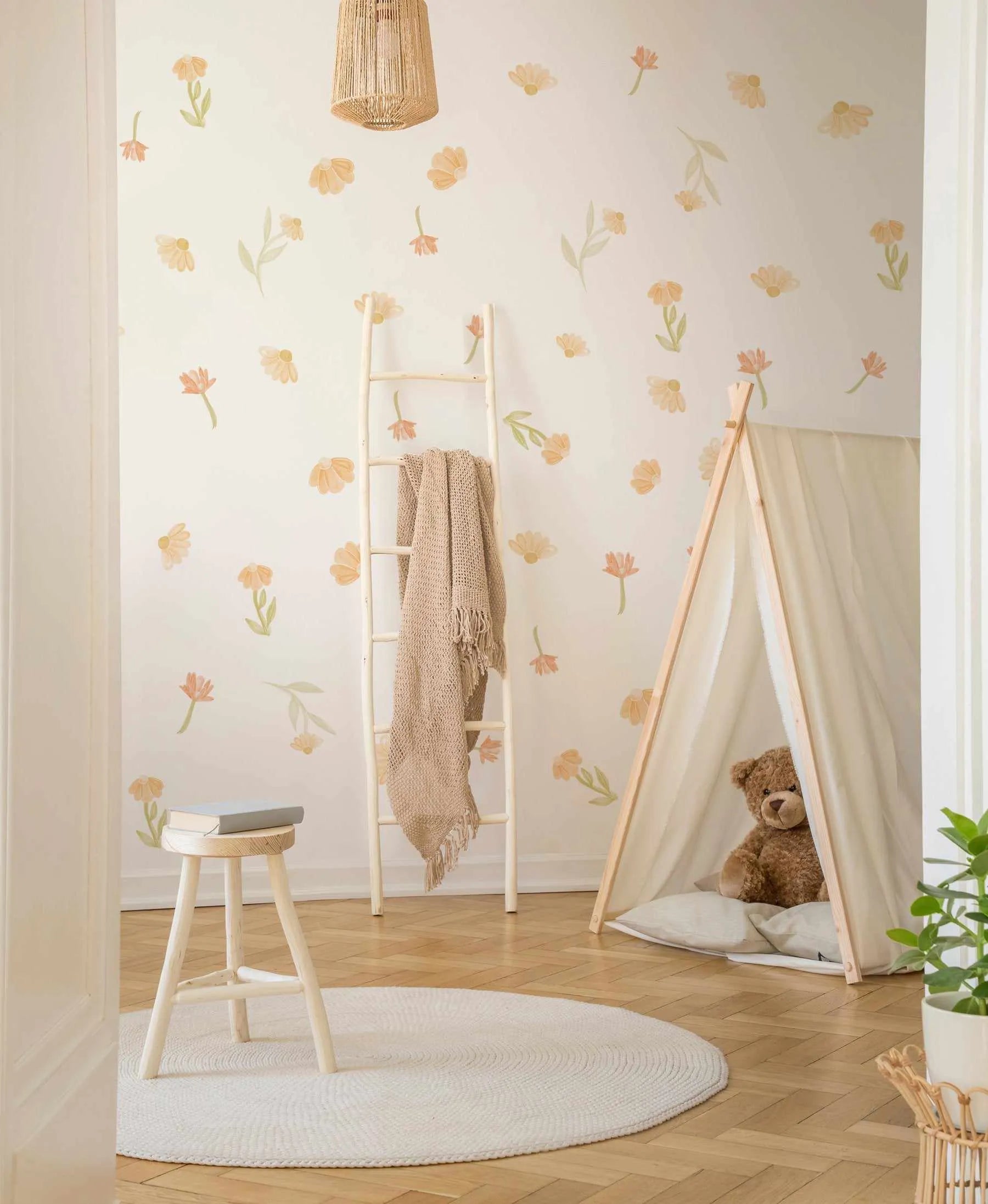 Watercolour Daisies Decal Set-Decals-Olive et Oriel-Decorate your kids bedroom wall decor with removable wall decals, these fabric kids decals are a great way to add colour and update your children's bedroom. Available as girls wall decals or boys wall decals, there are also nursery decals.