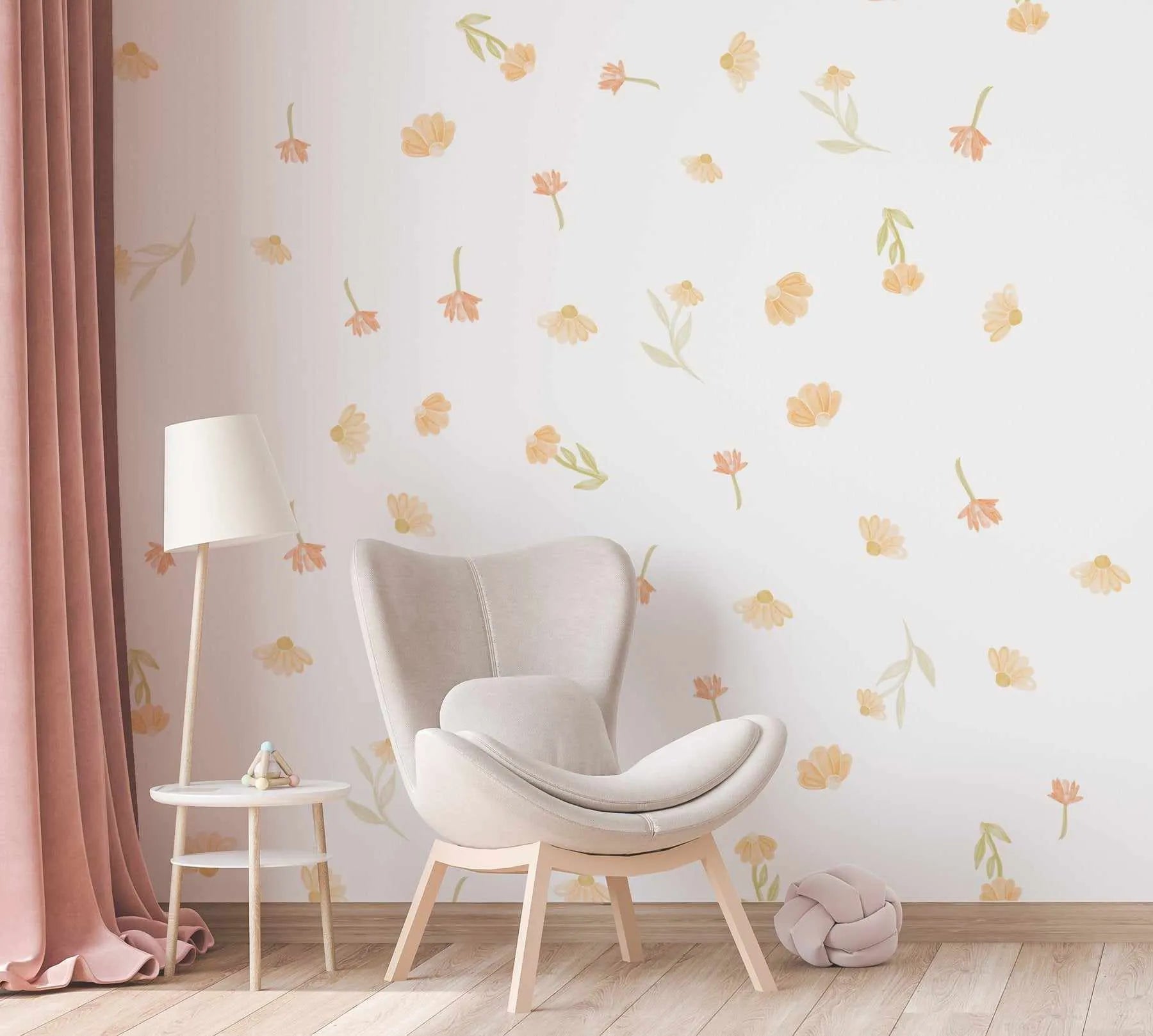 Watercolour Daisies Decal Set-Decals-Olive et Oriel-Decorate your kids bedroom wall decor with removable wall decals, these fabric kids decals are a great way to add colour and update your children's bedroom. Available as girls wall decals or boys wall decals, there are also nursery decals.