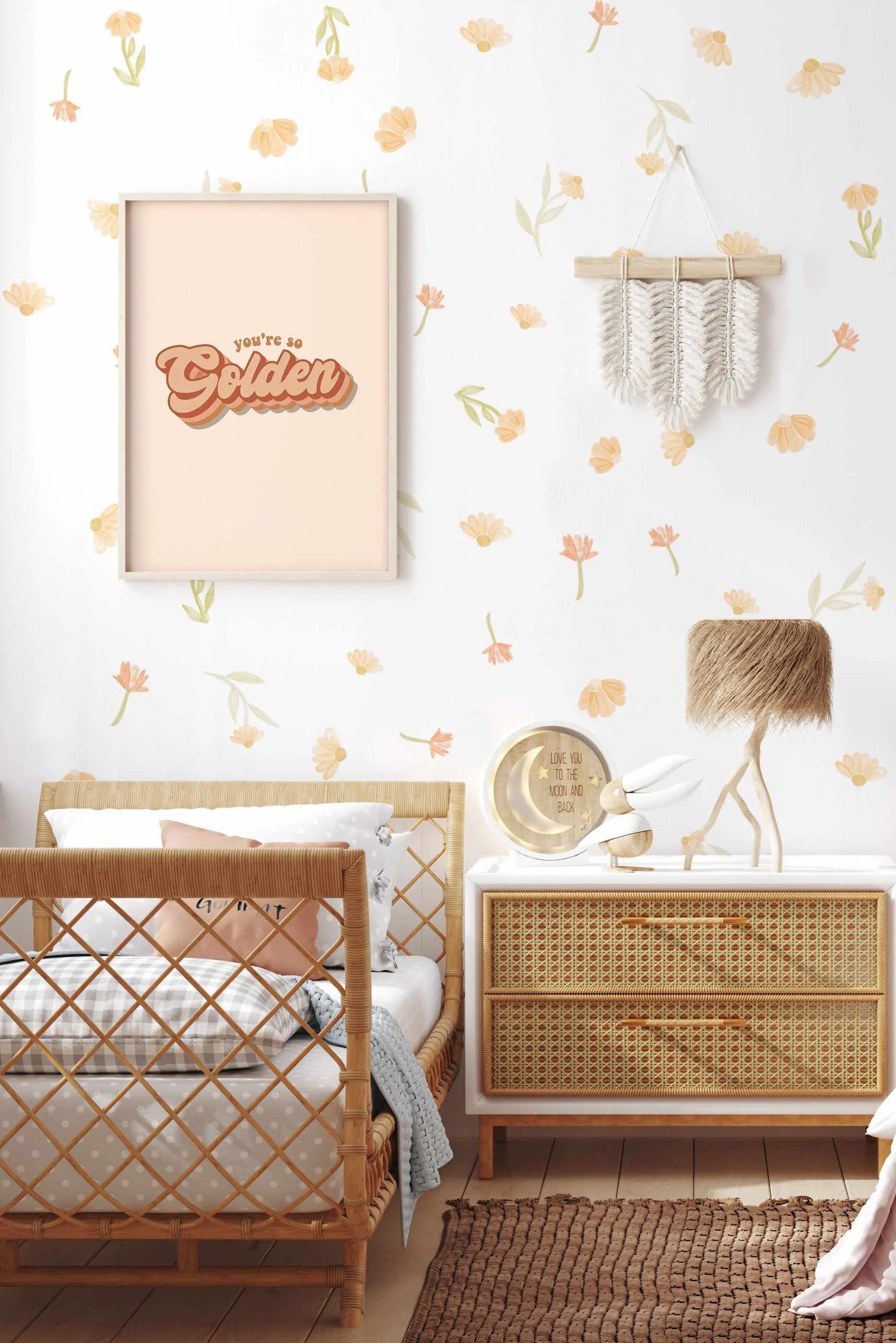 Watercolour Daisies Decal Set-Decals-Olive et Oriel-Decorate your kids bedroom wall decor with removable wall decals, these fabric kids decals are a great way to add colour and update your children's bedroom. Available as girls wall decals or boys wall decals, there are also nursery decals.