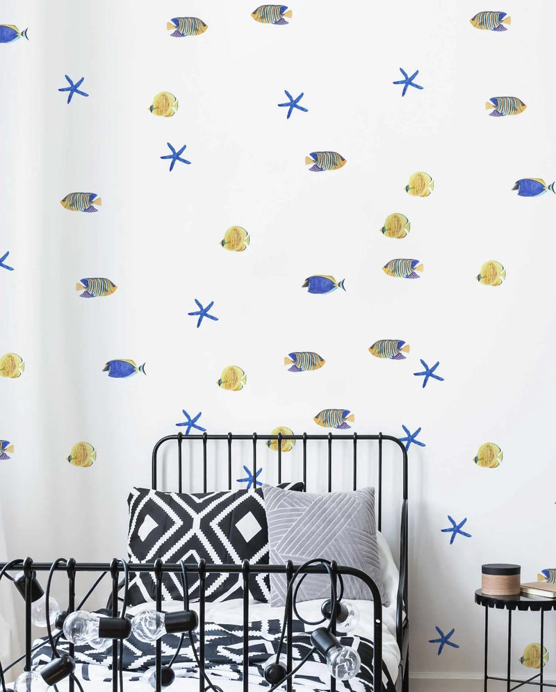 Watercolour Fish Decal Set-Decals-Olive et Oriel-Decorate your kids bedroom wall decor with removable wall decals, these fabric kids decals are a great way to add colour and update your children's bedroom. Available as girls wall decals or boys wall decals, there are also nursery decals.