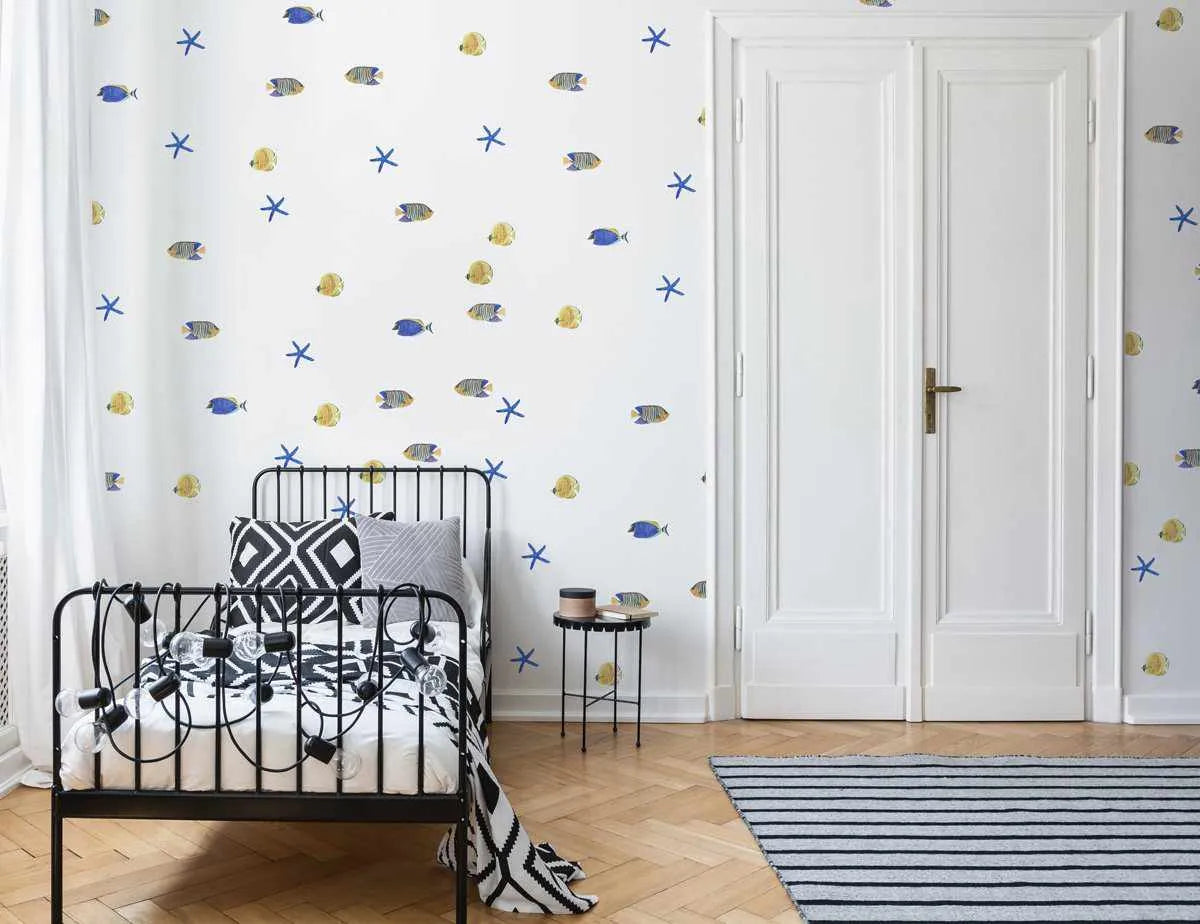 Watercolour Fish Decal Set-Decals-Olive et Oriel-Decorate your kids bedroom wall decor with removable wall decals, these fabric kids decals are a great way to add colour and update your children's bedroom. Available as girls wall decals or boys wall decals, there are also nursery decals.