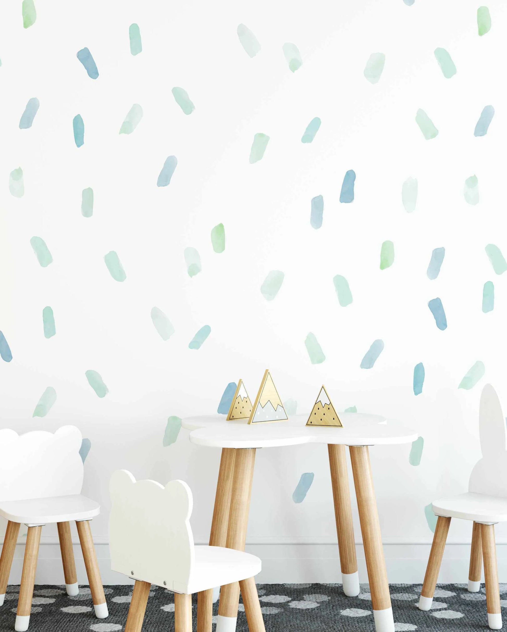 Watercolour Paint Stroke | Seafoam Decal Set-Decals-Olive et Oriel-Decorate your kids bedroom wall decor with removable wall decals, these fabric kids decals are a great way to add colour and update your children's bedroom. Available as girls wall decals or boys wall decals, there are also nursery decals.
