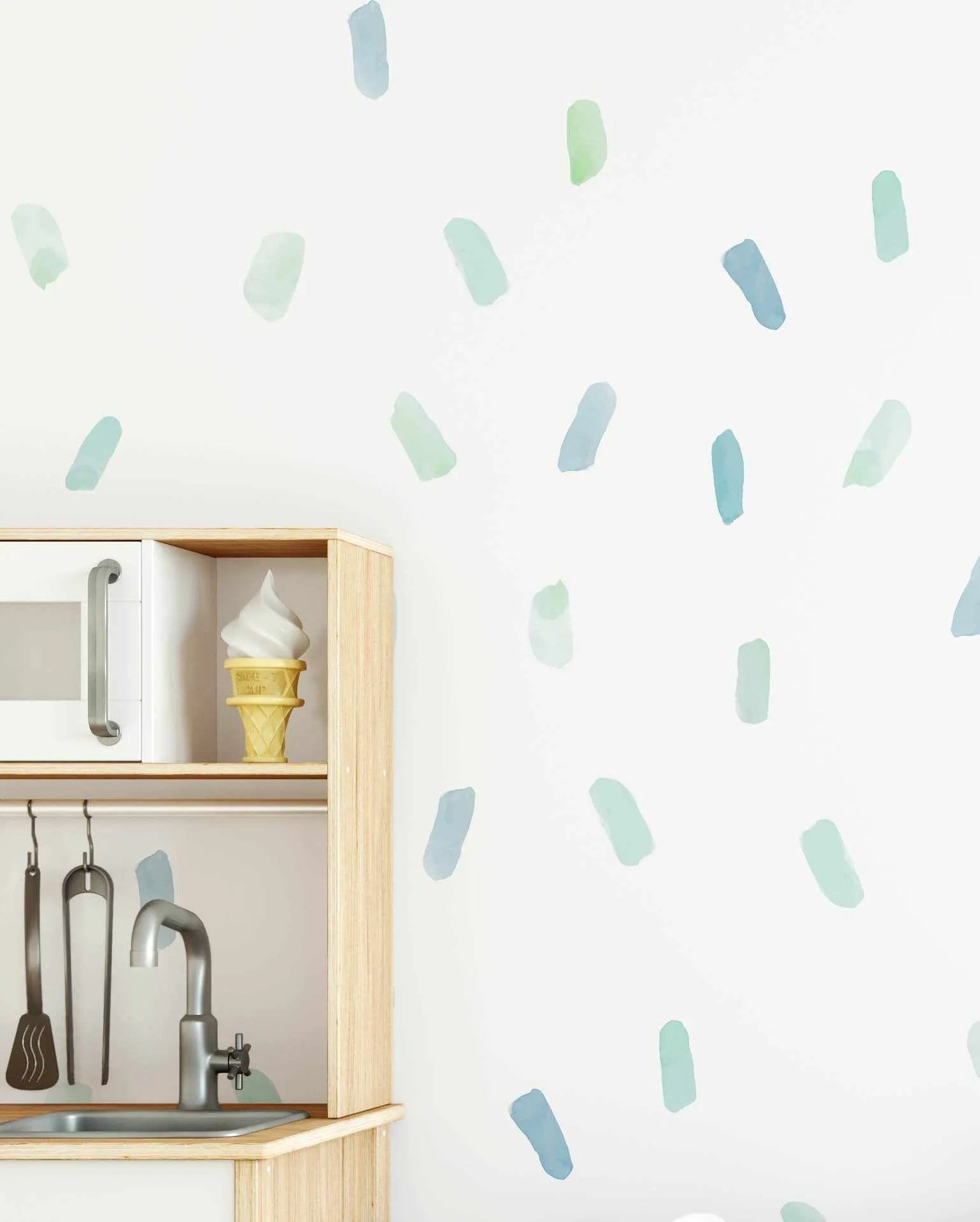 Watercolour Paint Stroke | Seafoam Decal Set-Decals-Olive et Oriel-Decorate your kids bedroom wall decor with removable wall decals, these fabric kids decals are a great way to add colour and update your children's bedroom. Available as girls wall decals or boys wall decals, there are also nursery decals.