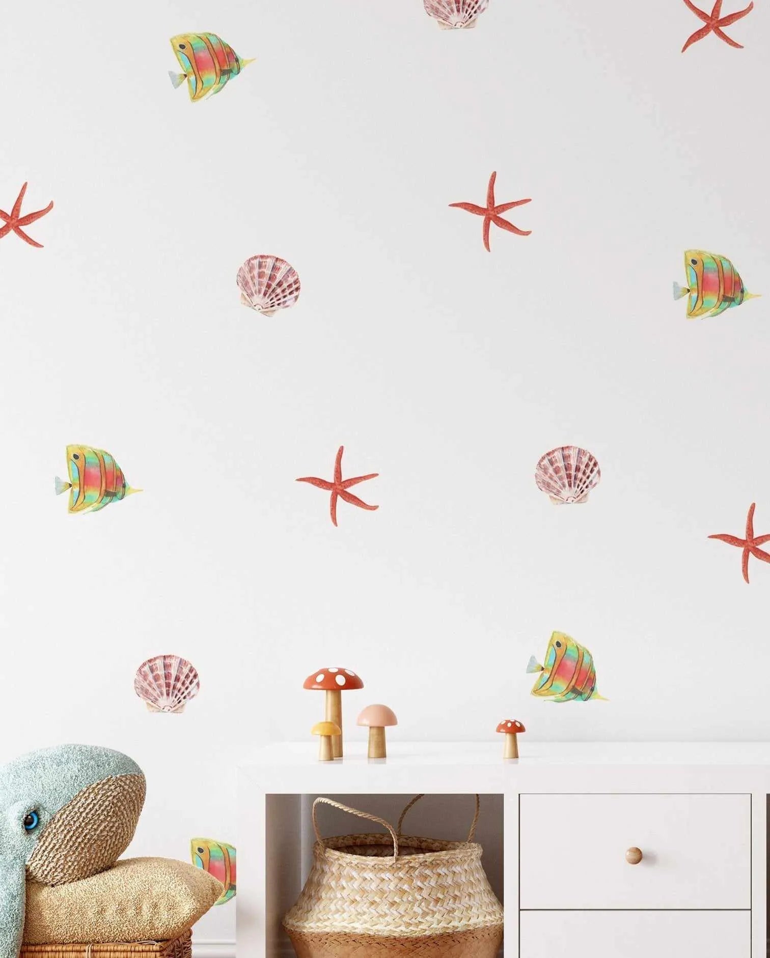 Watercolour Sea Shells Decal Set-Decals-Olive et Oriel-Decorate your kids bedroom wall decor with removable wall decals, these fabric kids decals are a great way to add colour and update your children's bedroom. Available as girls wall decals or boys wall decals, there are also nursery decals.