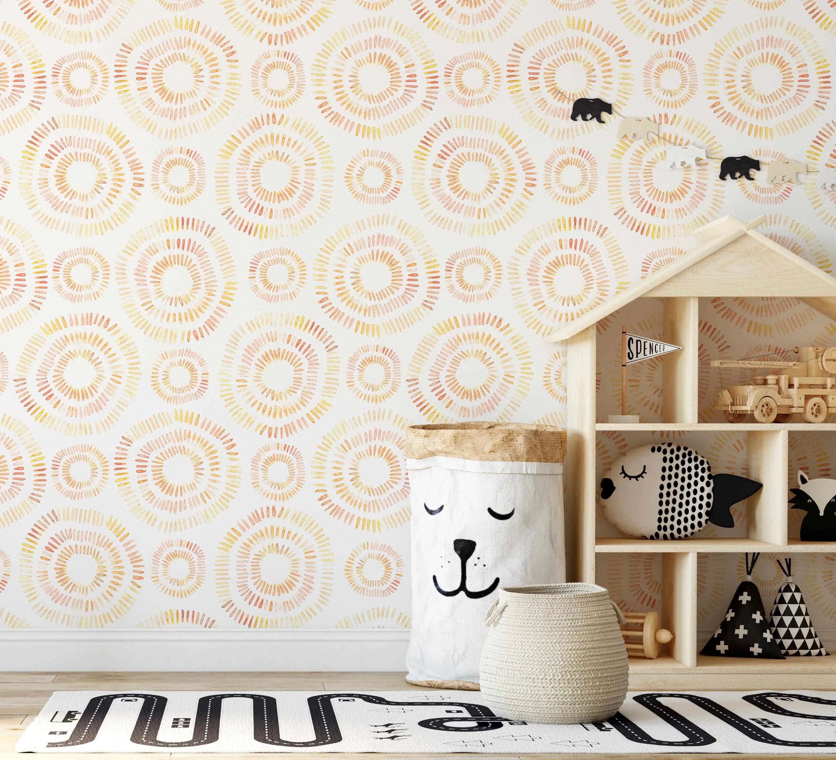 Watercolour Sunshine Wallpaper-Wallpaper-Buy Kids Removable Wallpaper Online Our Custom Made Children√¢‚Ç¨‚Ñ¢s Wallpapers Are A Fun Way To Decorate And Enhance Boys Bedroom Decor And Girls Bedrooms They Are An Amazing Addition To Your Kids Bedroom Walls Our Collection of Kids Wallpaper Is Sure To Transform Your Kids Rooms Interior Style From Pink Wallpaper To Dinosaur Wallpaper Even Marble Wallpapers For Teen Boys Shop Peel And Stick Wallpaper Online Today With Olive et Oriel