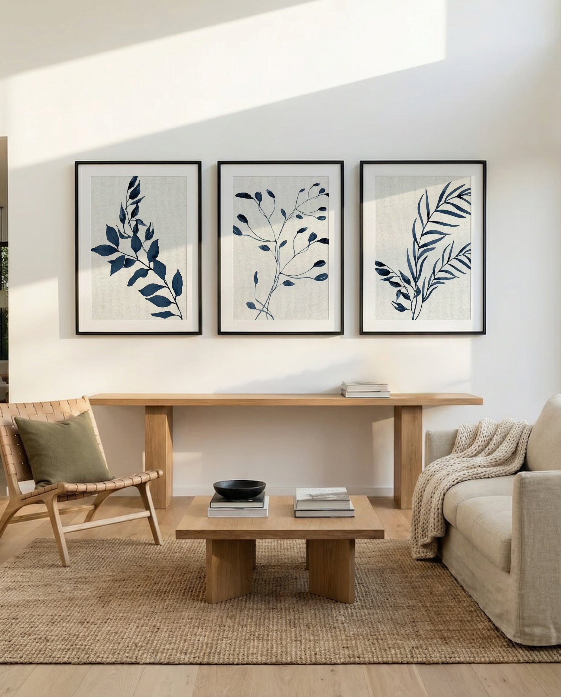 Watercolour Botanica I, II & III | 3 Piece Wall Art Set art print oak frame with white border