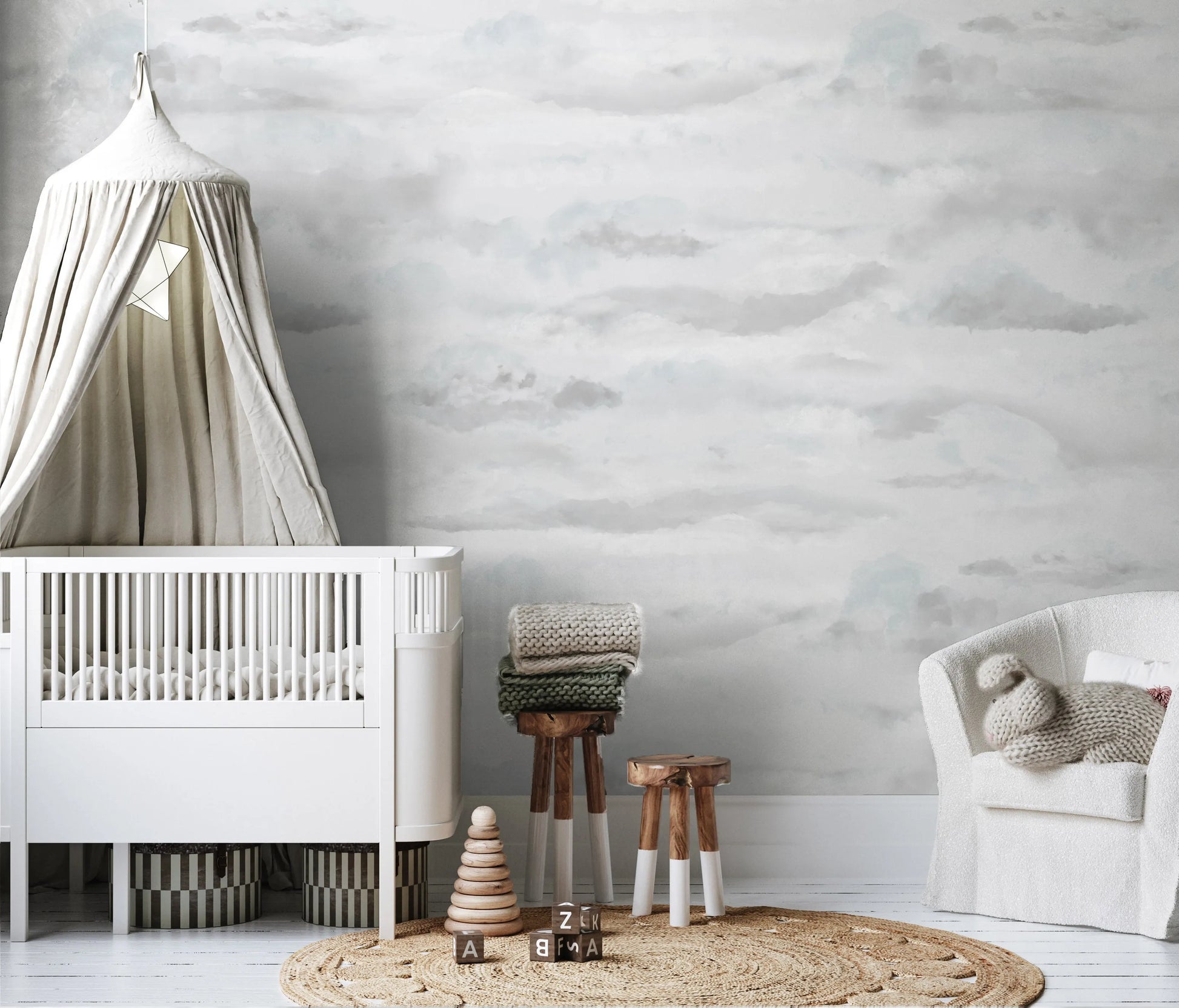 Watercolour Clouds Wallpaper from Olive et Oriel where you can shop wallpaper and artworks online
