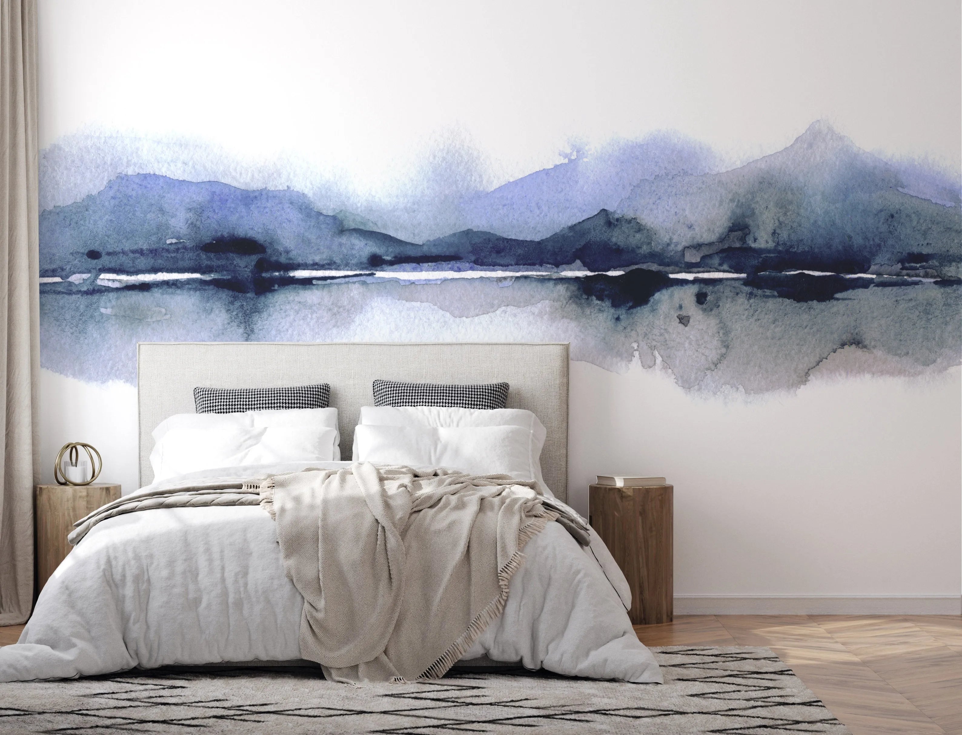 Watercolour Mountains Mural Wallpaper from Olive et Oriel where you can shop wallpaper and artworks online