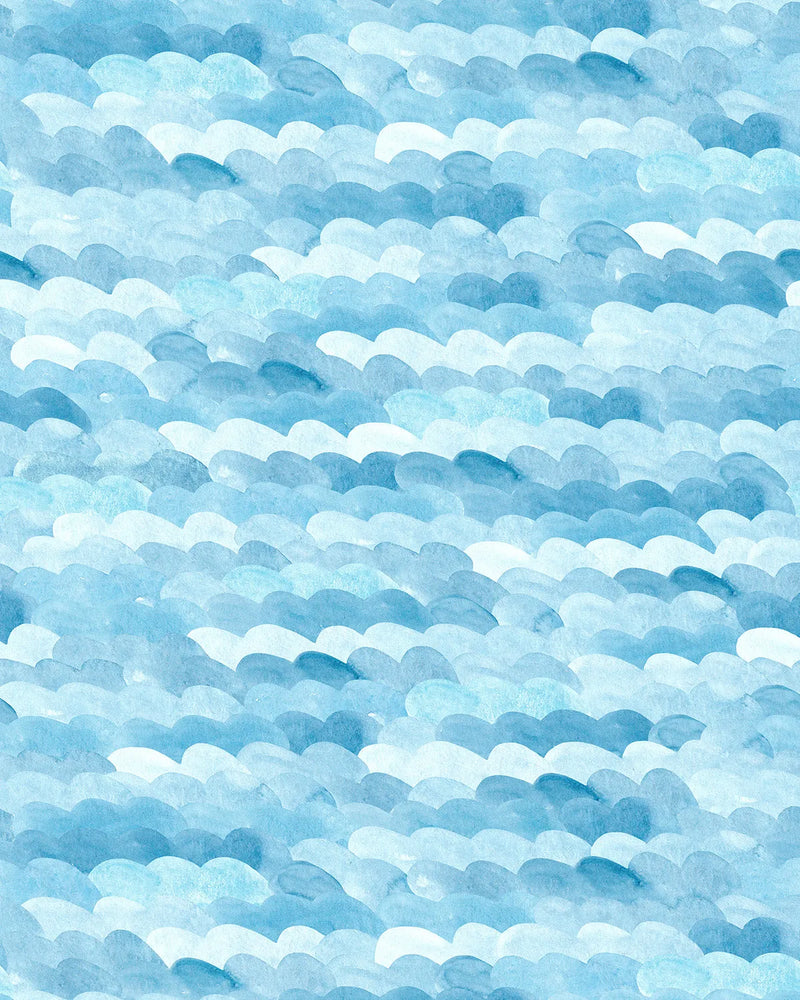 Watercolour Waves in Bright Blue Wallpaper from Olive et Oriel where you can shop wallpaper and artworks online