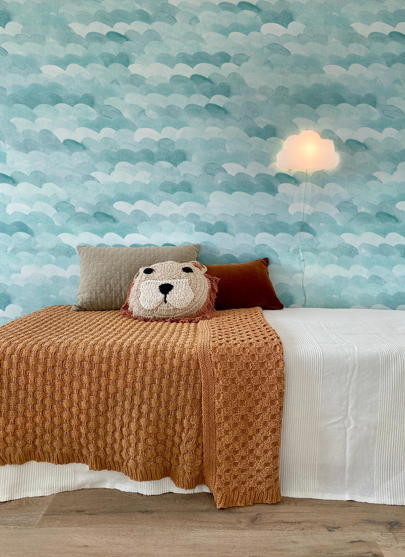 Watercolour Waves  in Teal Wallpaper