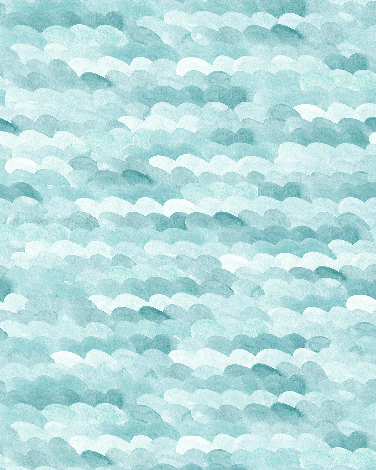 Watercolour Waves  in Teal Wallpaper