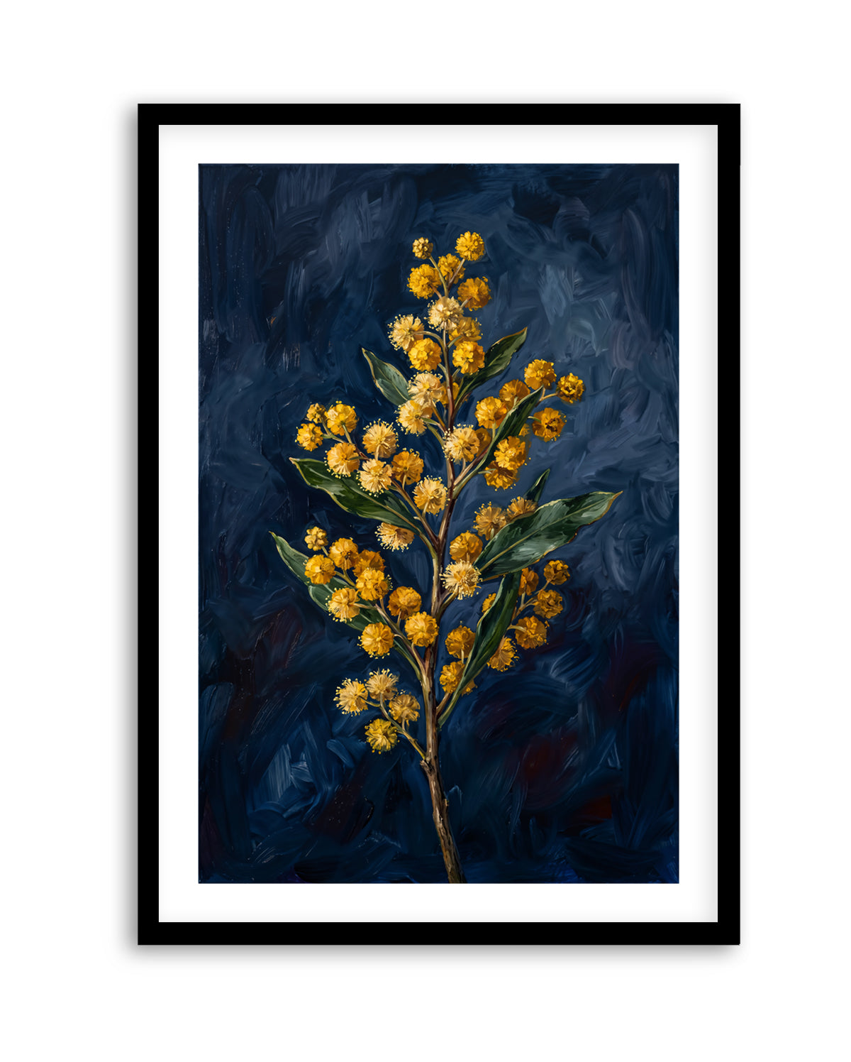 Wattle On Navy Botanicals Study | Art Print