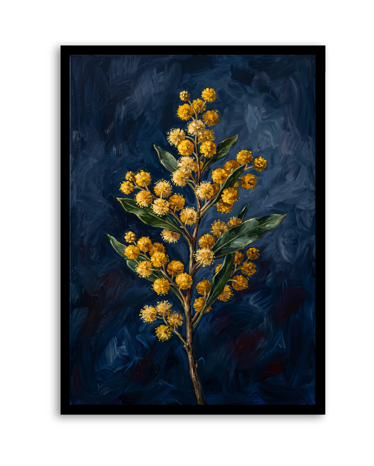 Wattle On Navy Botanicals Study | Art Print