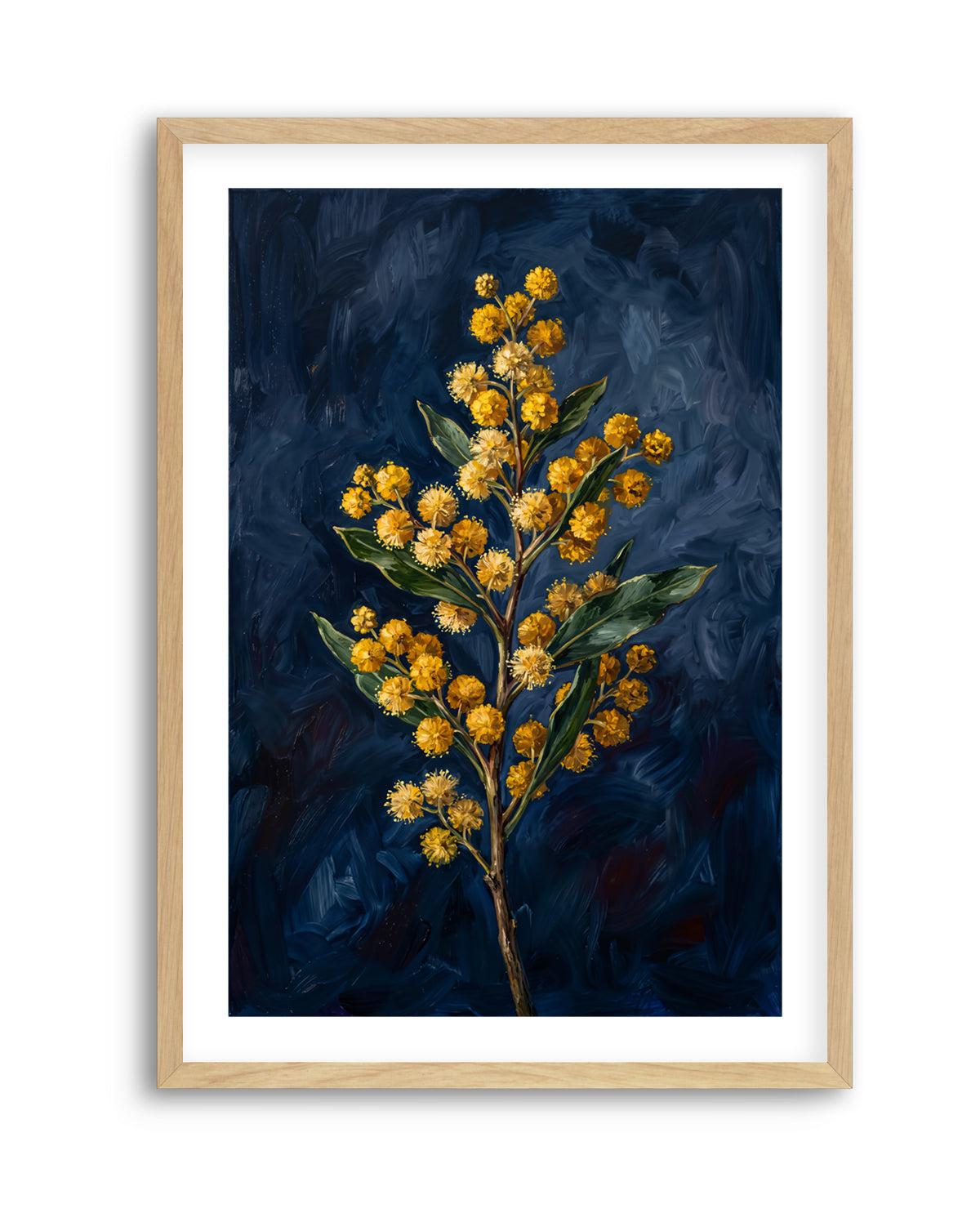 Wattle On Navy Botanicals Study | Art Print