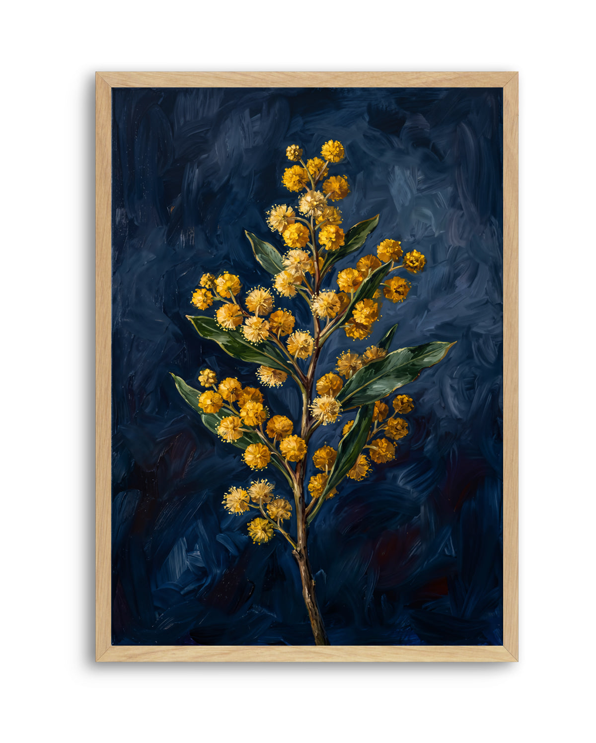 Wattle On Navy Botanicals Study | Art Print