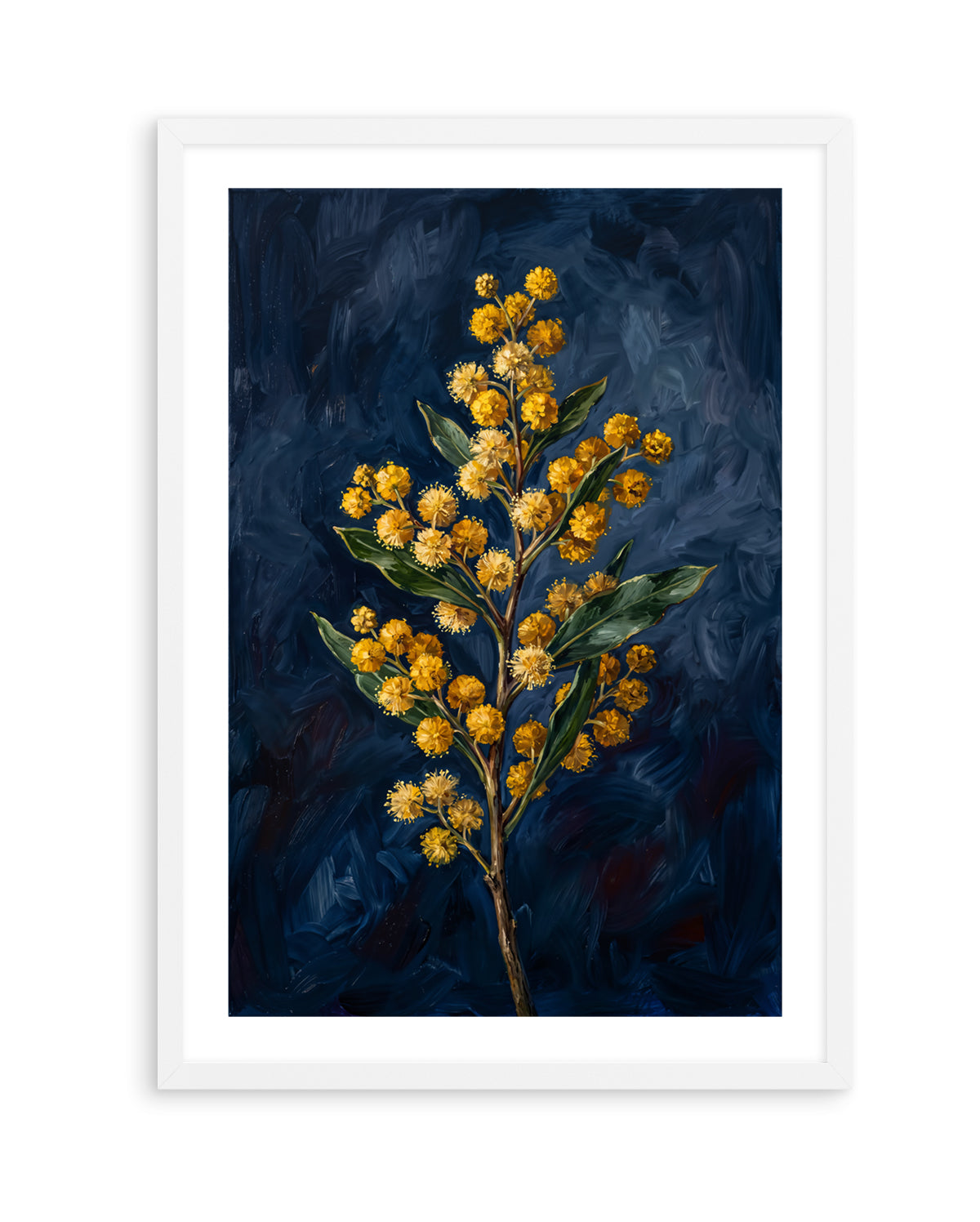 Wattle On Navy Botanicals Study | Art Print