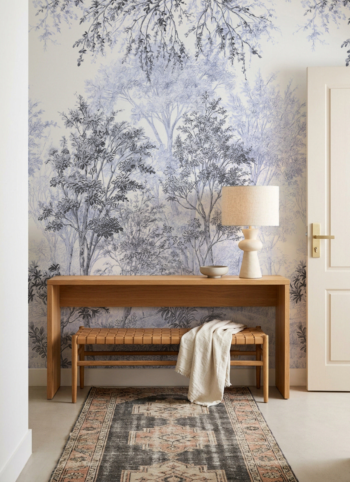 Wattle & Mist Panoramic Mural in Powder Blue & Slate Wallpaper
