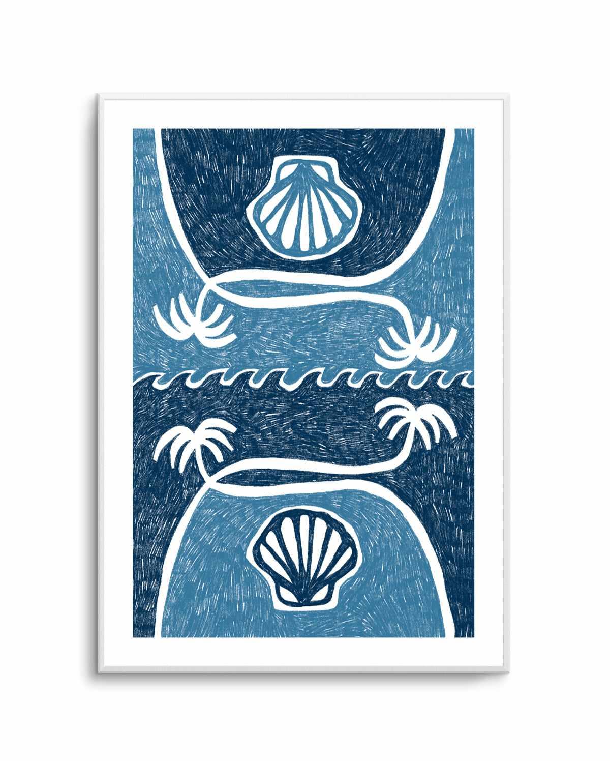 Wave Shells And Palm Trees Blue by Shatha Al Dafai | Art Print from Olive et Oriel where you can shop wallpaper and artworks online