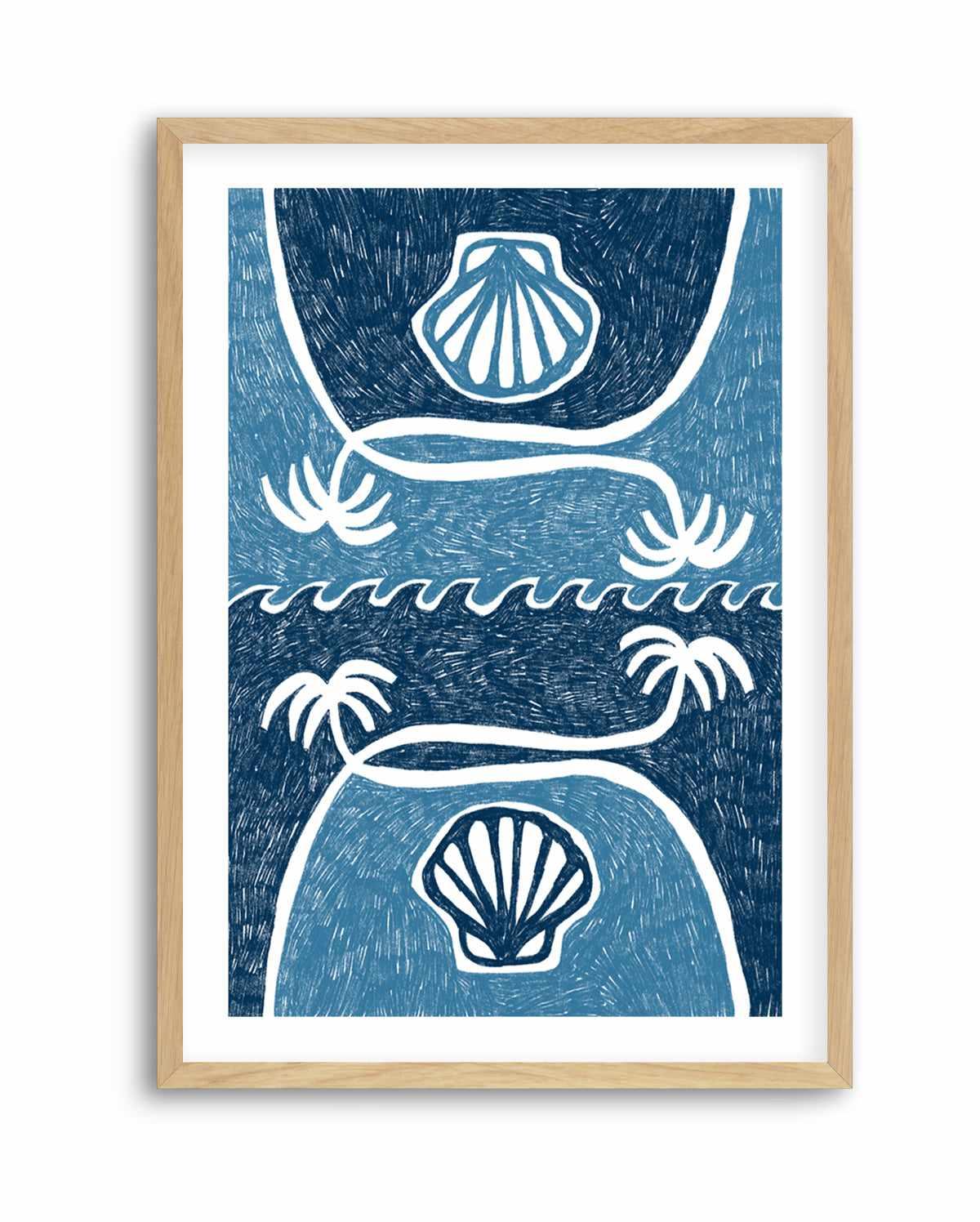 Wave Shells And Palm Trees Blue by Shatha Al Dafai | Art Print from Olive et Oriel where you can shop wallpaper and artworks online