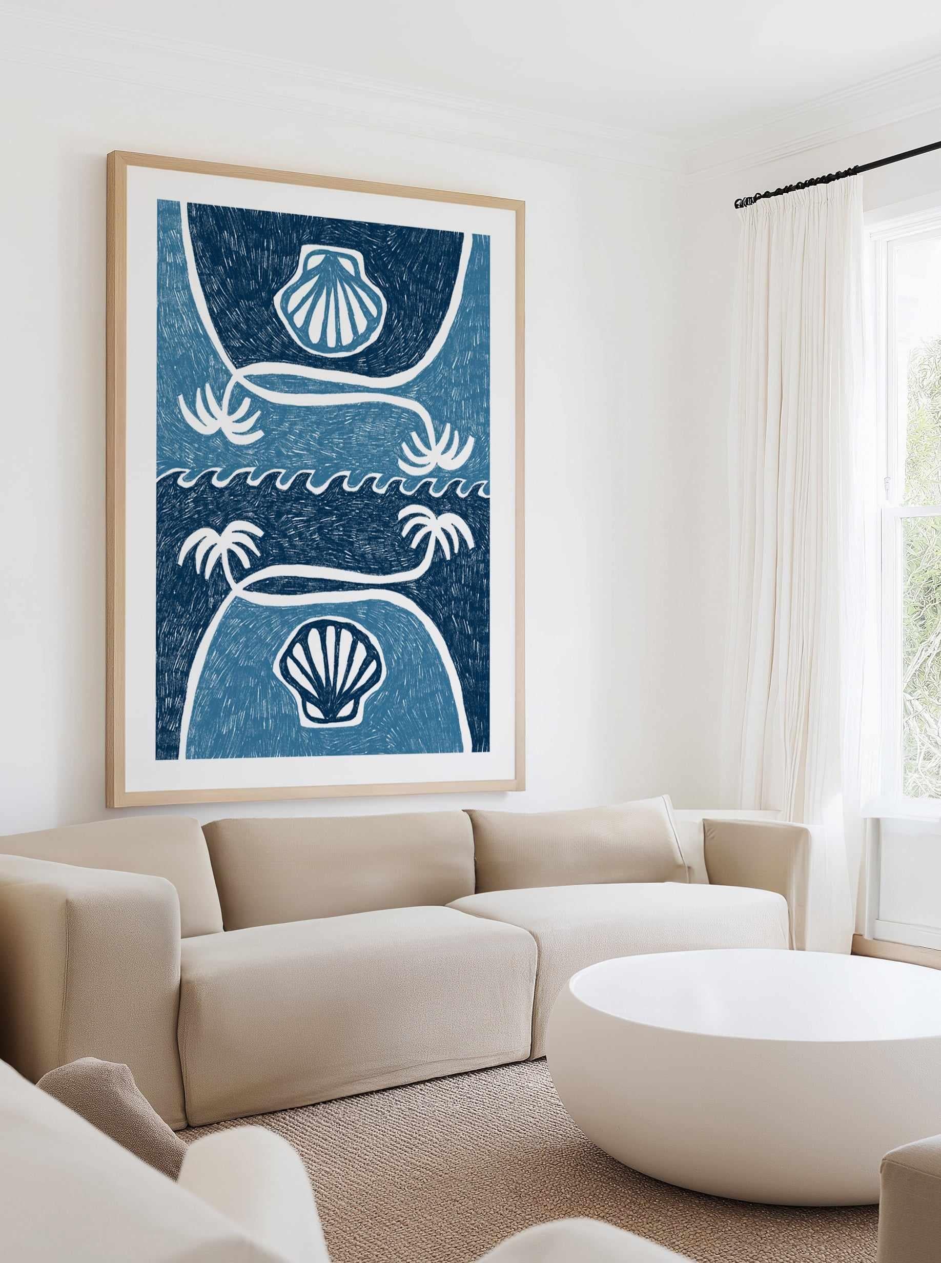 Wave Shells And Palm Trees Blue by Shatha Al Dafai | Art Print from Olive et Oriel where you can shop wallpaper and artworks online