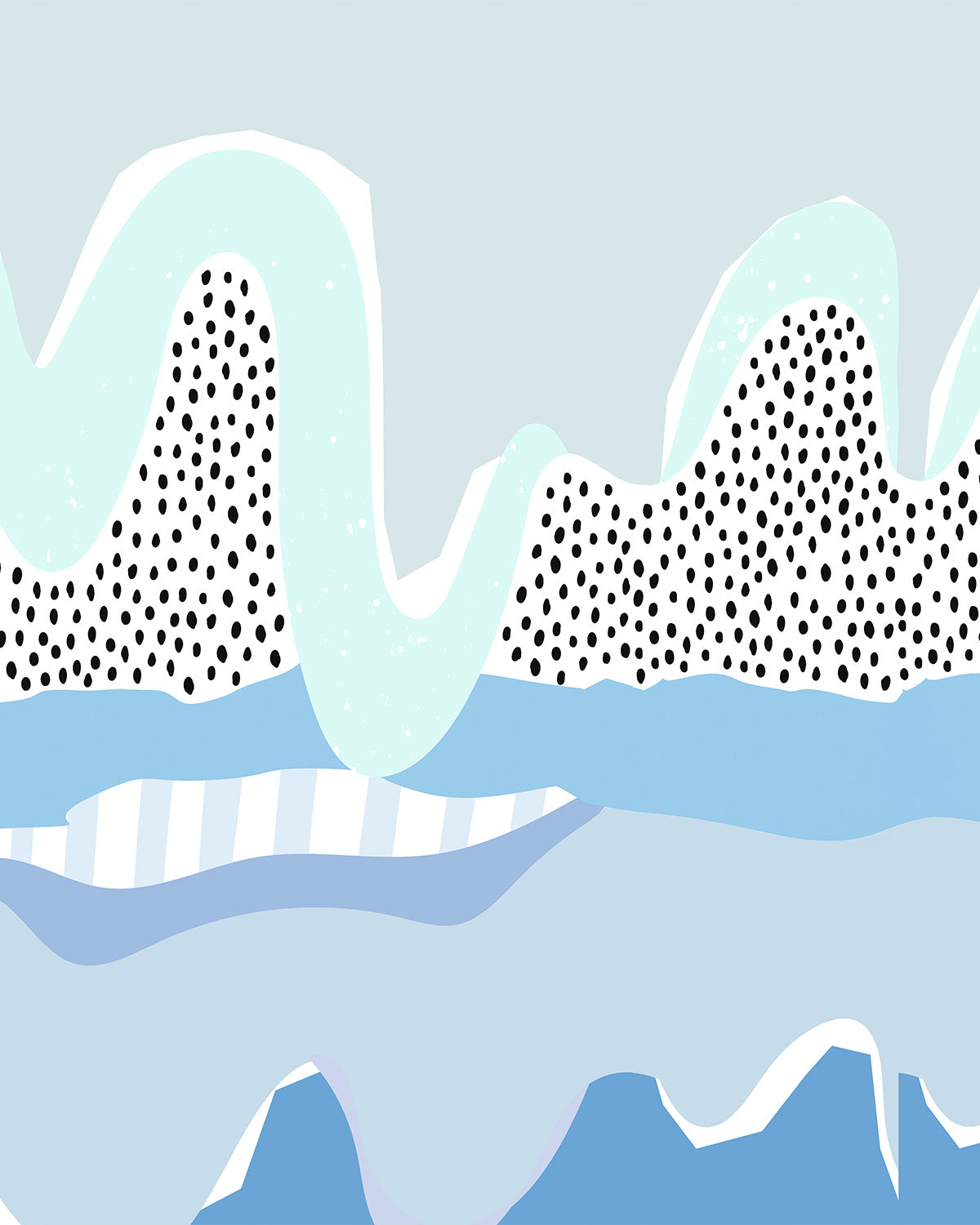 Waves & Spots Mural in Blue Commercial Vinyl Wallcovering