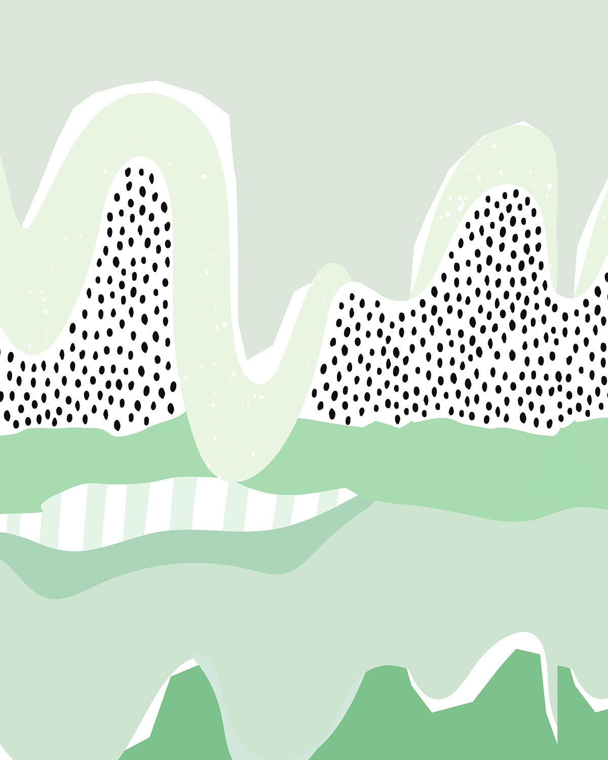 Waves & Spots Mural in Green Commercial Vinyl Wallcovering