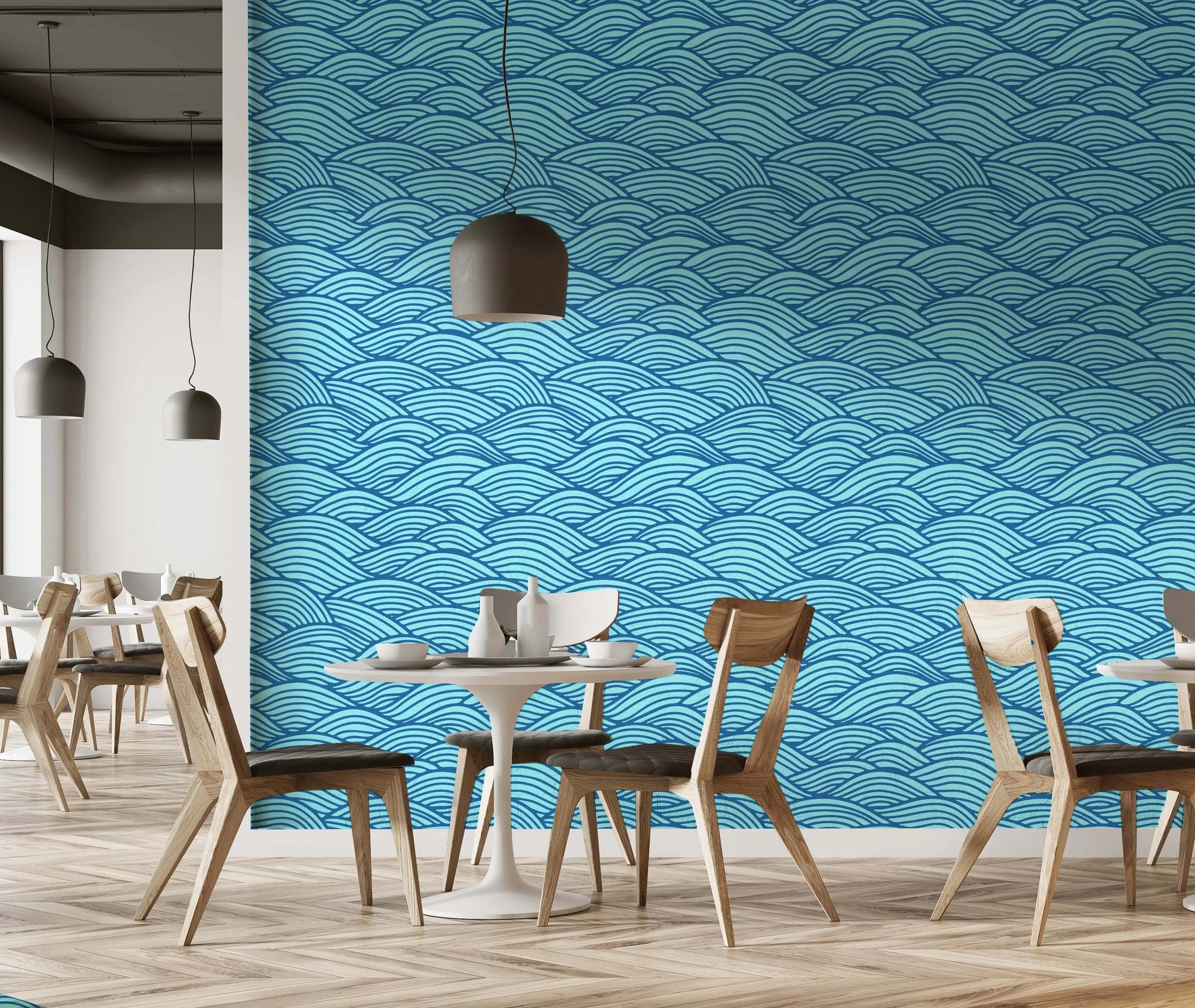 Waves for Days in Bright Blue Wallpaper from Olive et Oriel where you can shop wallpaper and artworks online