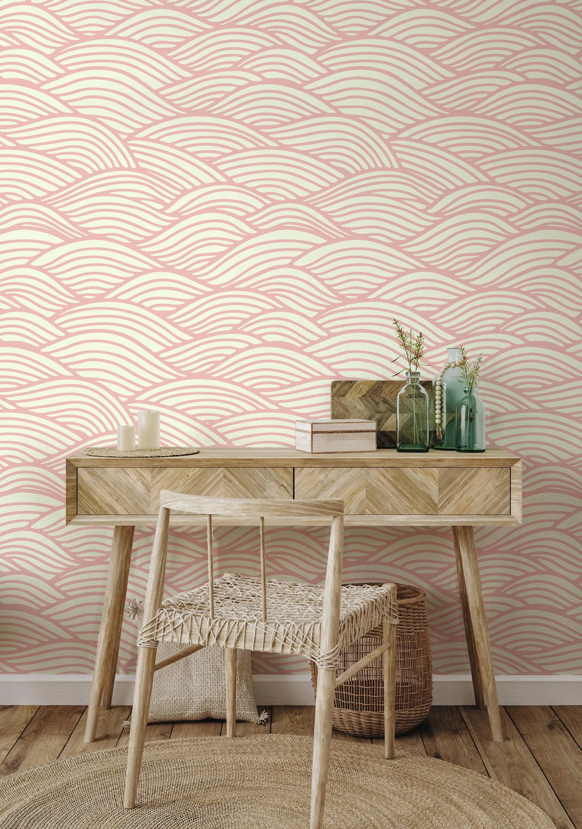 Waves for Days in Peach Wallpaper from Olive et Oriel where you can shop wallpaper and artworks online