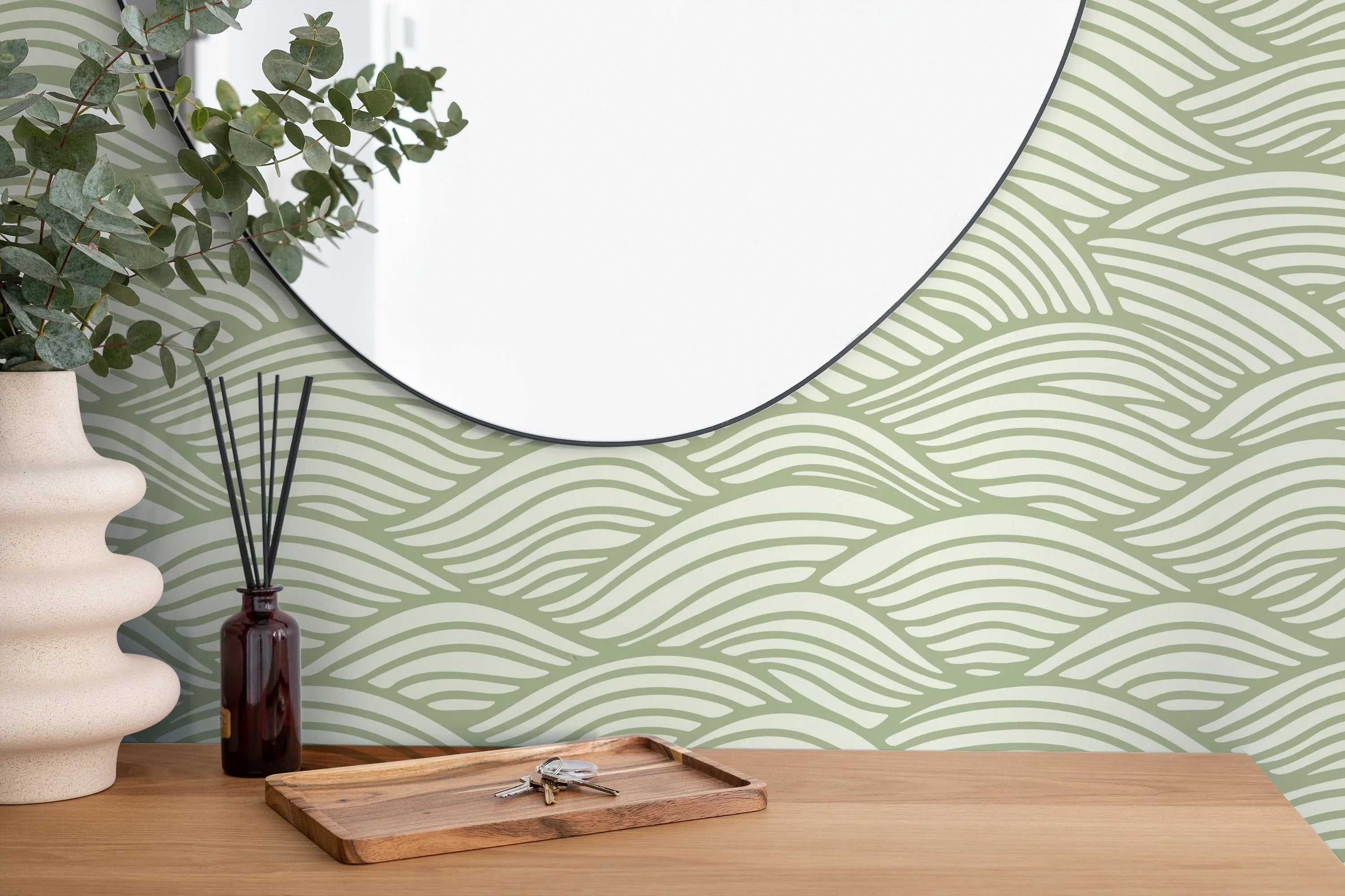 Waves for Days in Sage Wallpaper from Olive et Oriel where you can shop wallpaper and artworks online
