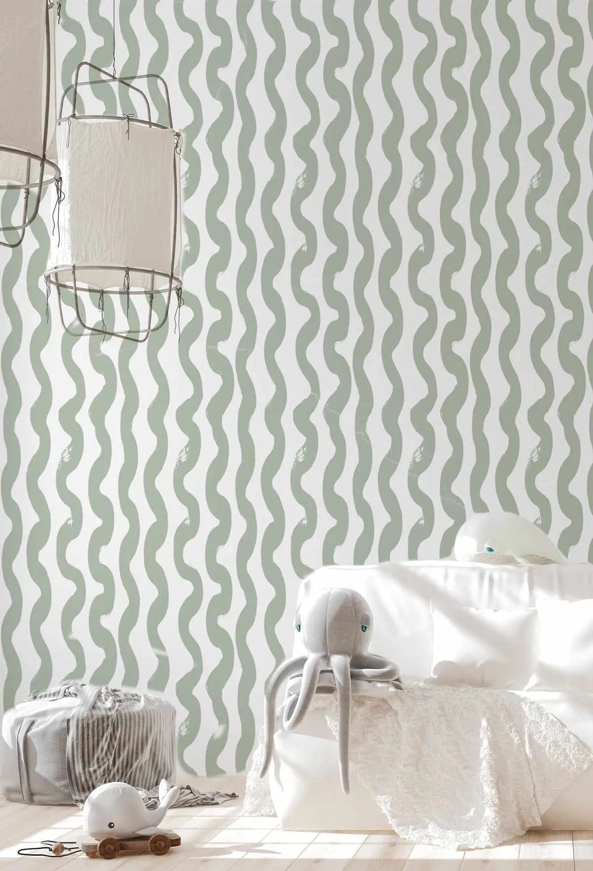 Wavey Lines Wallpaper in Eucalyptus-Wallpaper-Buy Kids Removable Wallpaper Online Our Custom Made Children‚àö¬¢‚Äö√á¬®‚Äö√ë¬¢s Wallpapers Are A Fun Way To Decorate And Enhance Boys Bedroom Decor And Girls Bedrooms They Are An Amazing Addition To Your Kids Bedroom Walls Our Collection of Kids Wallpaper Is Sure To Transform Your Kids Rooms Interior Style From Pink Wallpaper To Dinosaur Wallpaper Even Marble Wallpapers For Teen Boys Shop Peel And Stick Wallpaper Online Today With Olive et Oriel