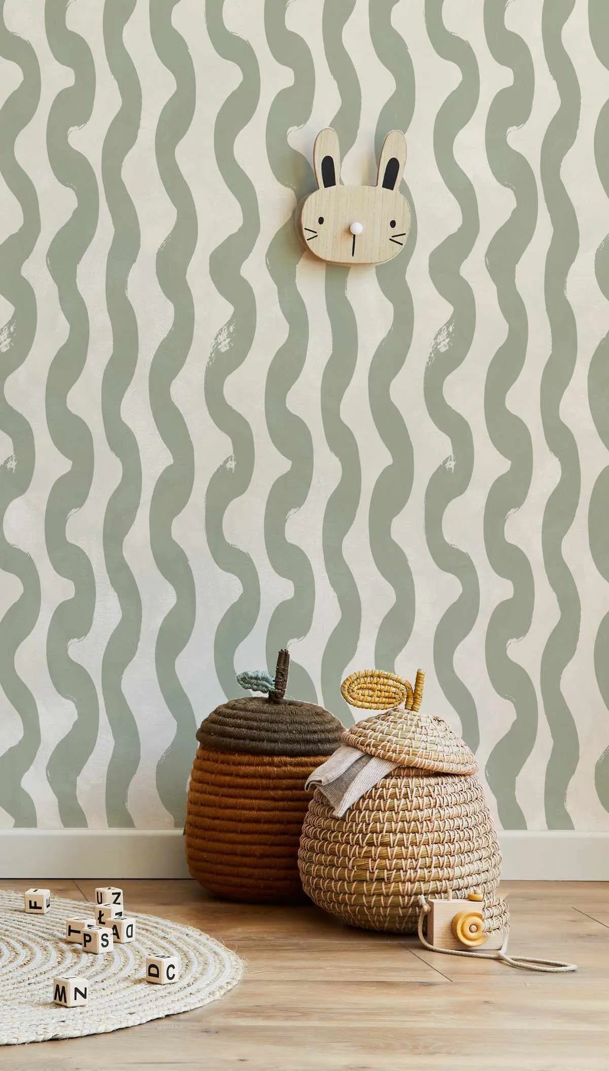 Wavey Lines Wallpaper in Eucalyptus-Wallpaper-Buy Kids Removable Wallpaper Online Our Custom Made Children‚àö¬¢‚Äö√á¬®‚Äö√ë¬¢s Wallpapers Are A Fun Way To Decorate And Enhance Boys Bedroom Decor And Girls Bedrooms They Are An Amazing Addition To Your Kids Bedroom Walls Our Collection of Kids Wallpaper Is Sure To Transform Your Kids Rooms Interior Style From Pink Wallpaper To Dinosaur Wallpaper Even Marble Wallpapers For Teen Boys Shop Peel And Stick Wallpaper Online Today With Olive et Oriel