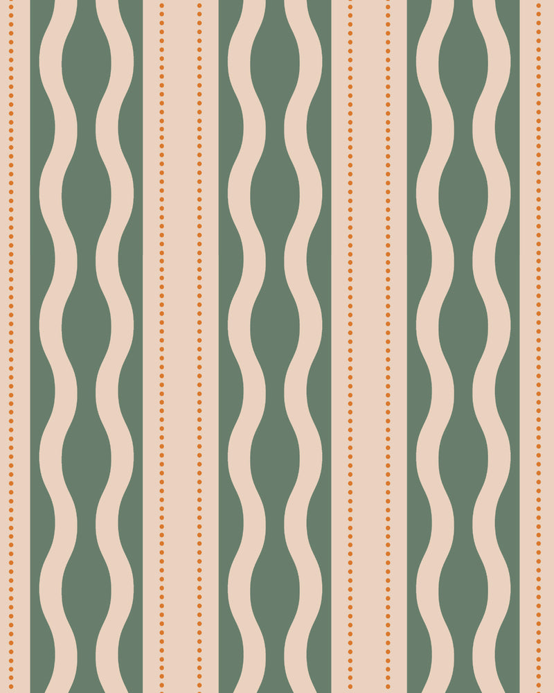 Wavy Tides in Green By the Roll Wallpaper from Olive et Oriel where you can shop wallpaper and artworks online