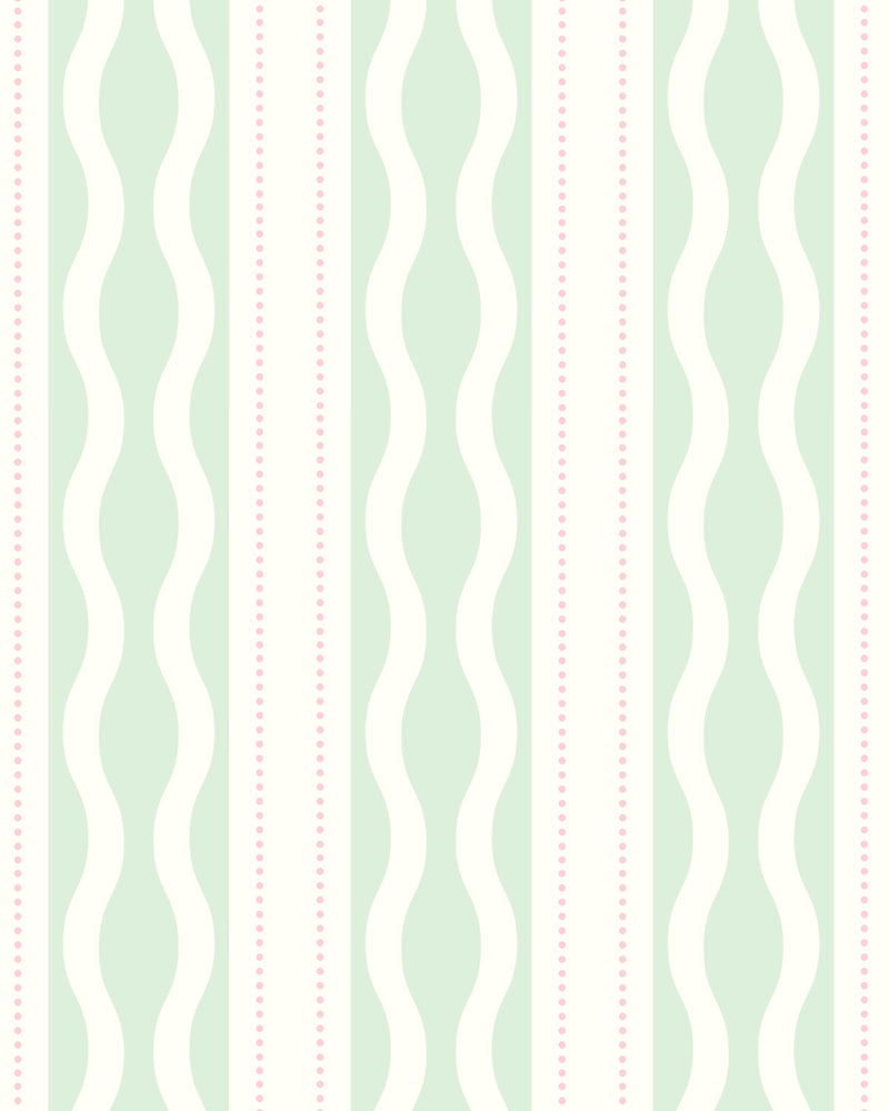 Wavy Tides in Mint & Pink By the Roll Wallpaper from Olive et Oriel where you can shop wallpaper and artworks online