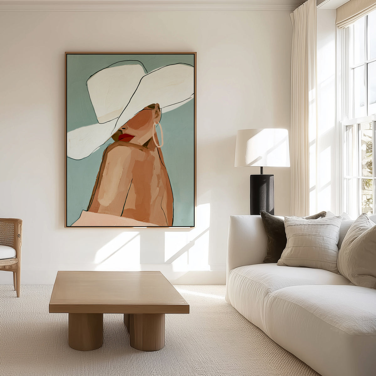 Western Girl Line Art | Framed Canvas Art Print