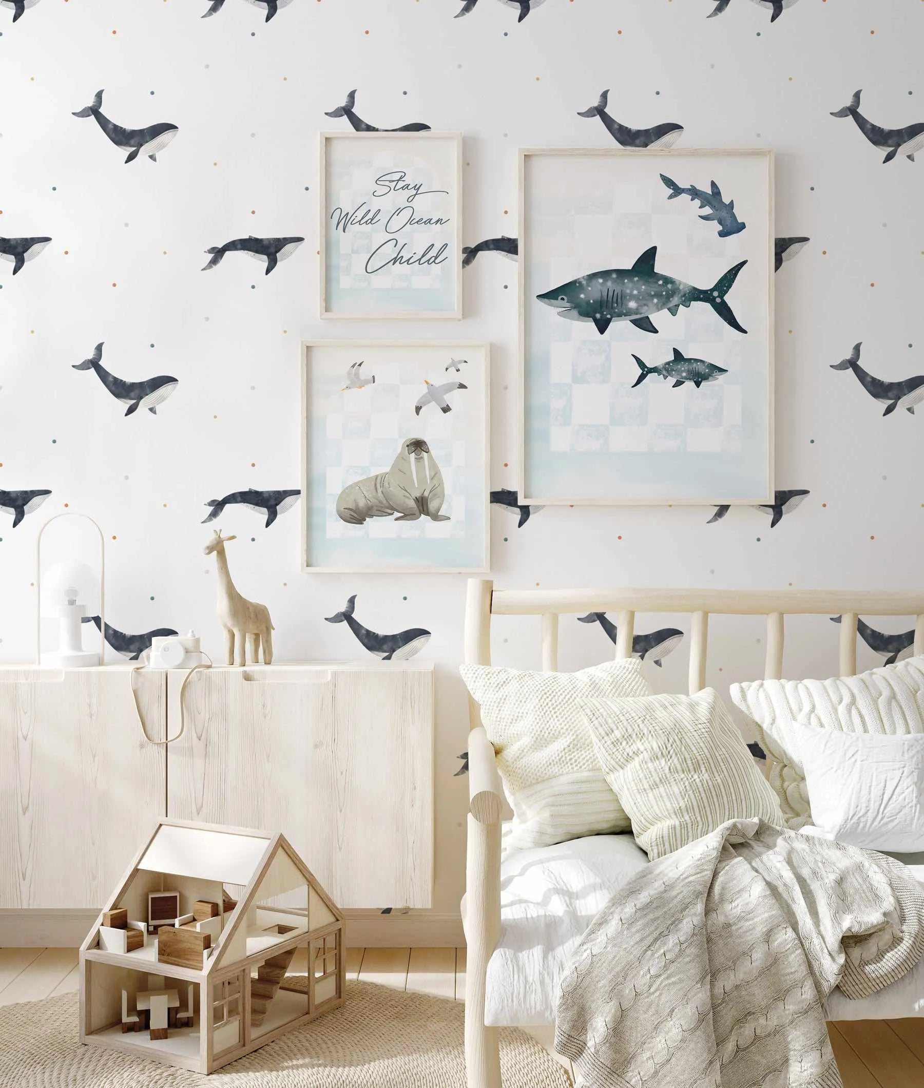Whale Wallpaper from Olive et Oriel where you can shop wallpaper and artworks online