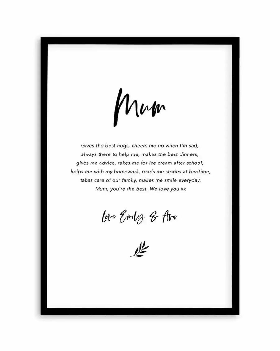 What I Love About Mum | Personalise Me! Art Print from Olive et Oriel where you can shop wallpaper and artworks online