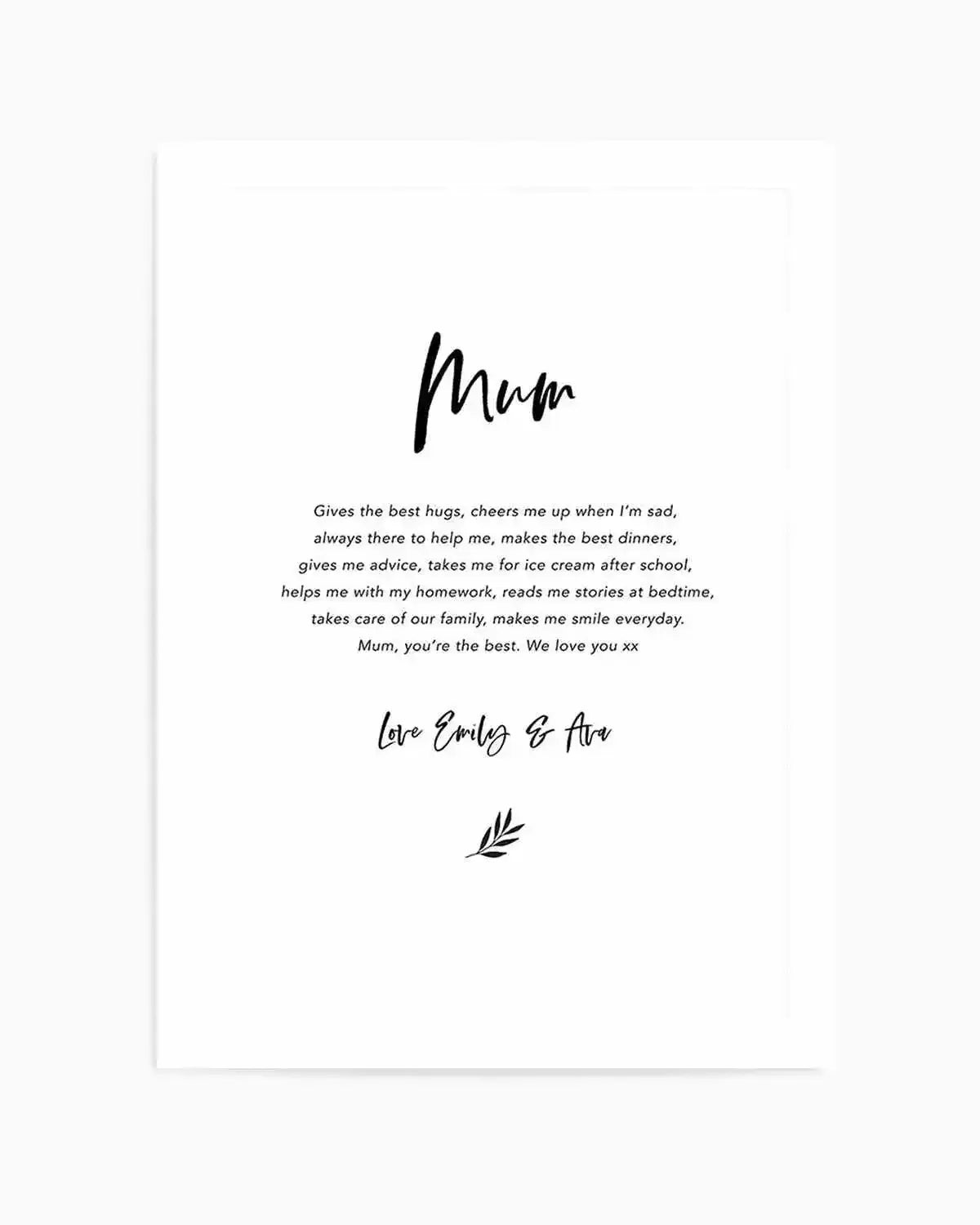 What I Love About Mum | Personalise Me! Art Print from Olive et Oriel where you can shop wallpaper and artworks online