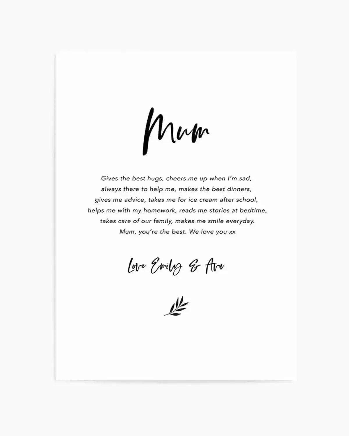 What I Love About Mum | Personalise Me! Art Print from Olive et Oriel where you can shop wallpaper and artworks online