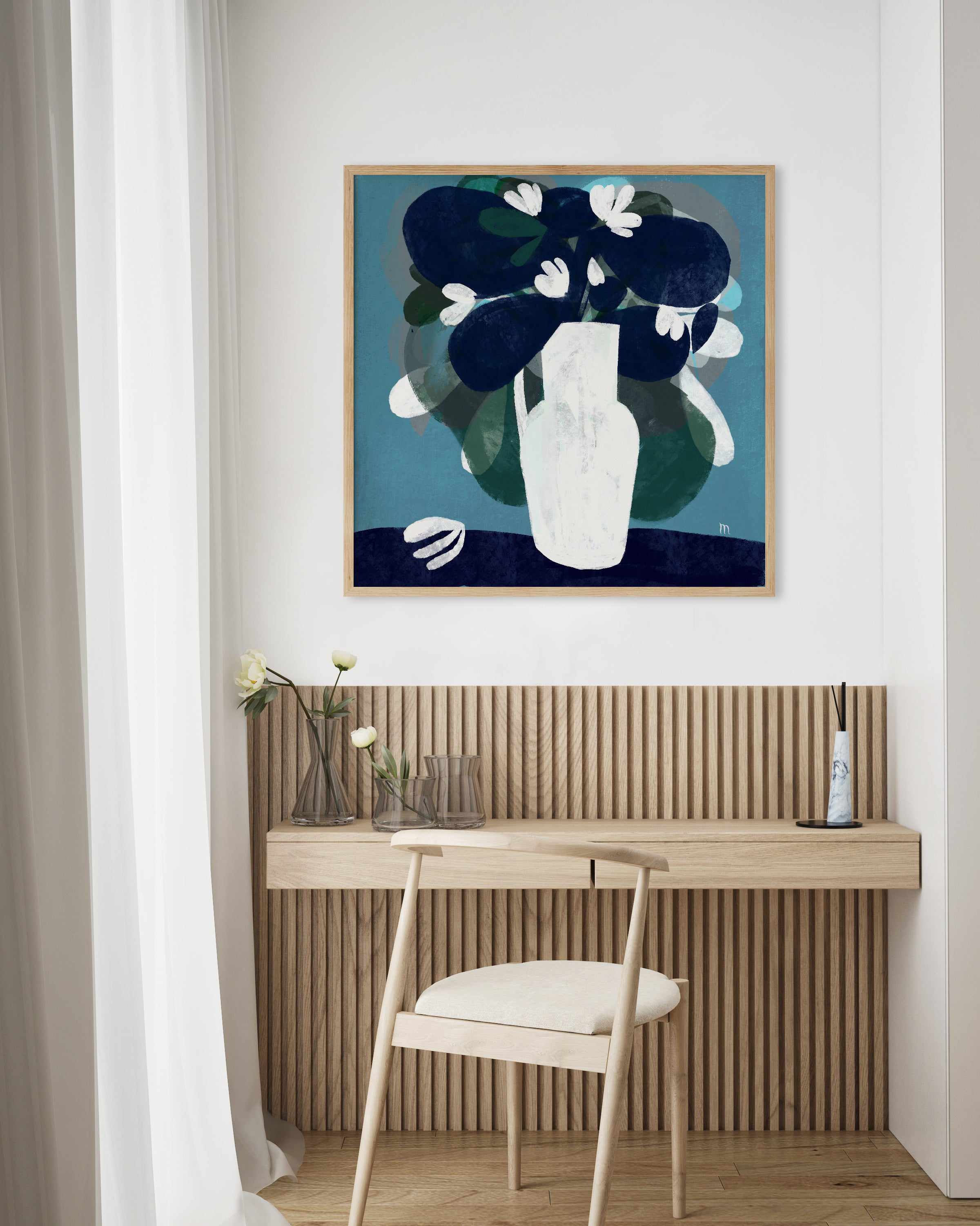 White Flowers in Blue Room by Marco Marella | Art Print