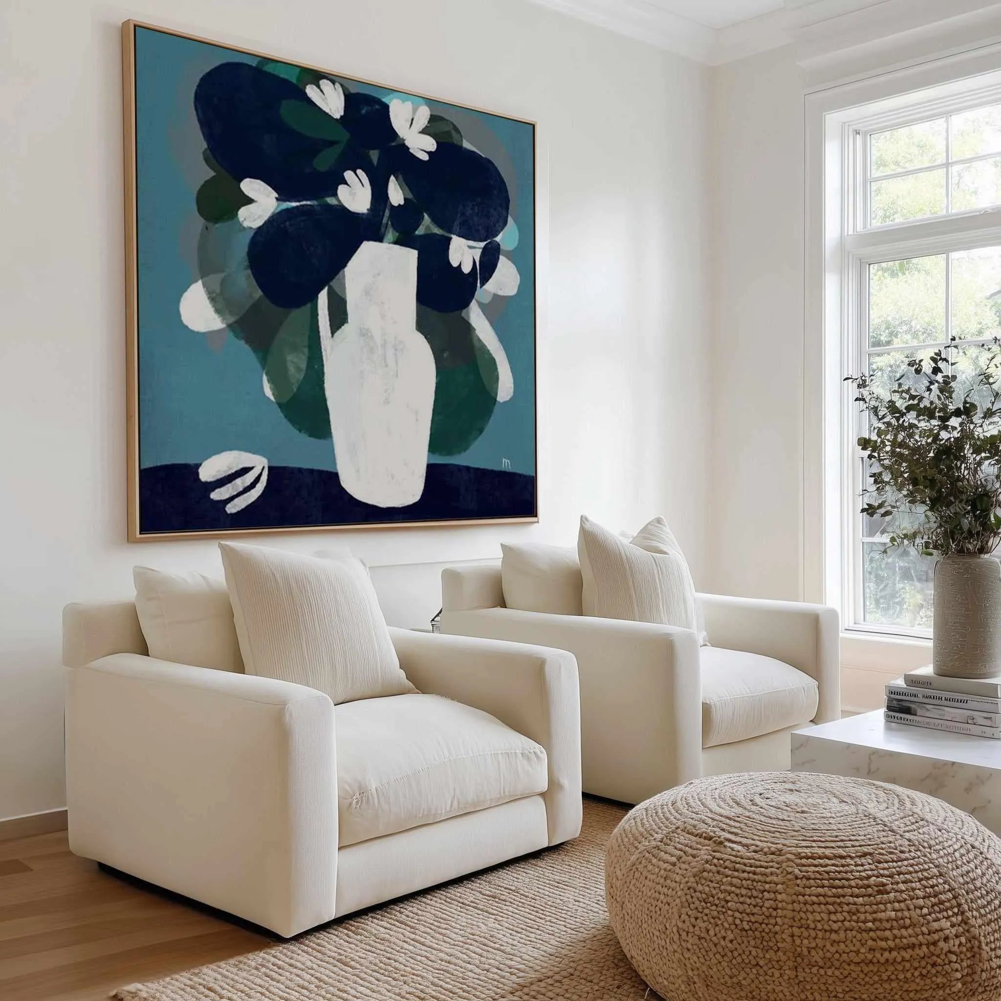 White Flowers in Blue Room by Marco Marella | Framed Canvas Art Print from Olive et Oriel where you can shop wallpaper and artworks online