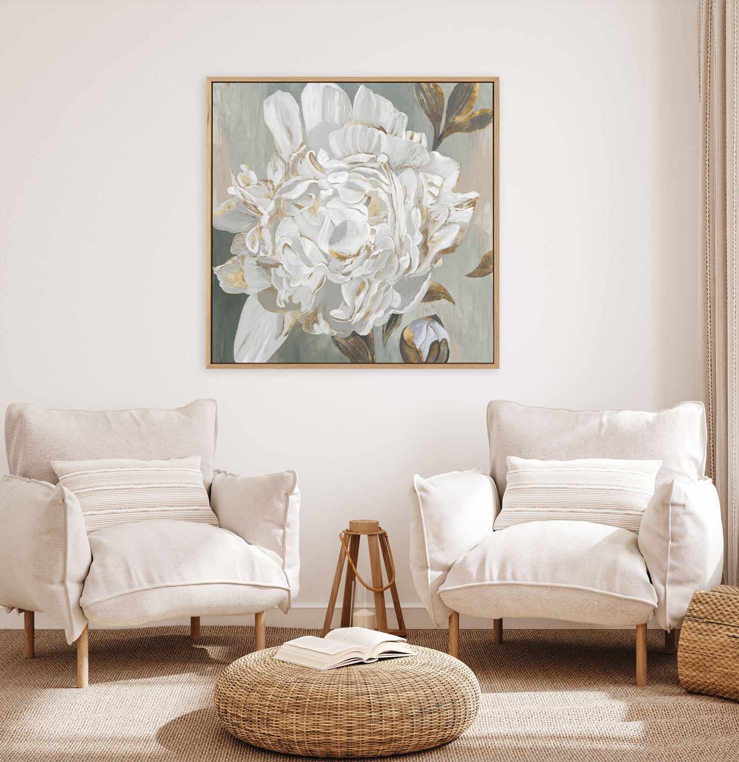 White Foliole | Framed Canvas Art Print